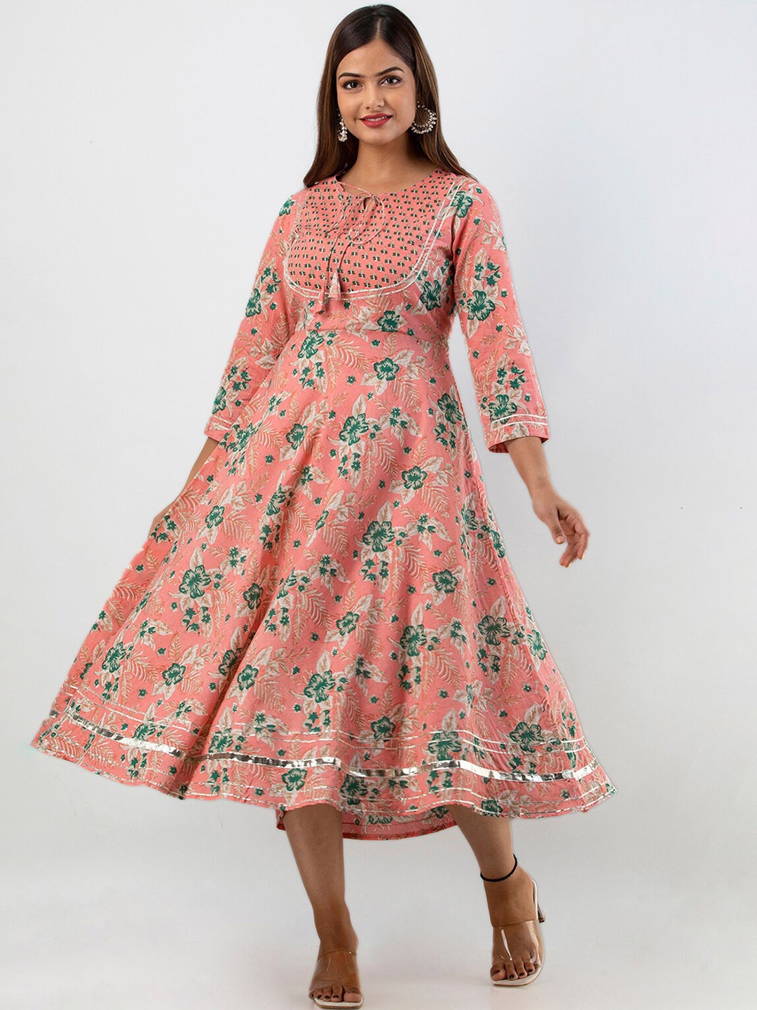 

KALINI Women Orange Floral Printed Floral Anarkali Kurta