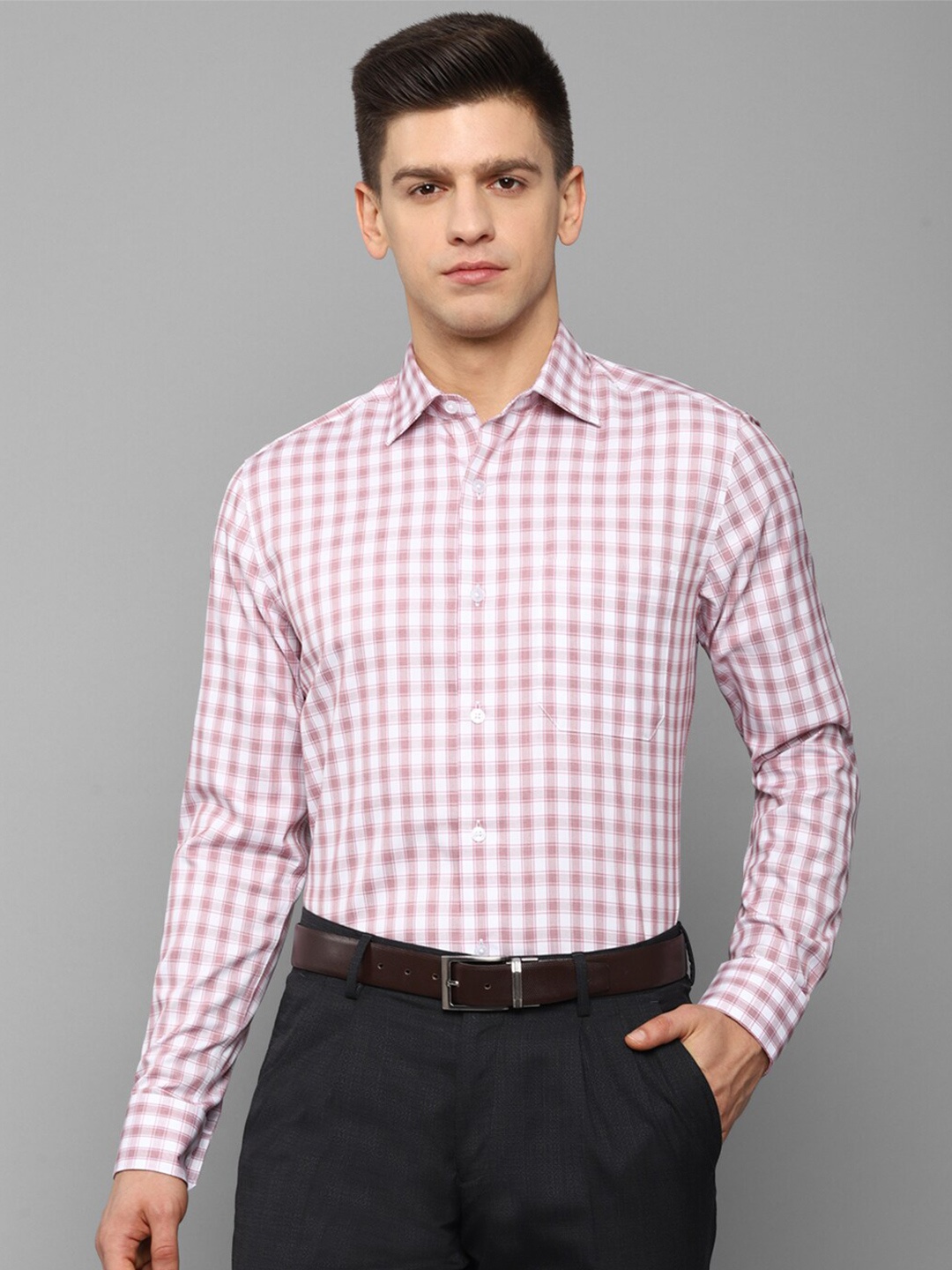 

Louis Philippe Men Pink Gingham Checks Checked Formal Shirt