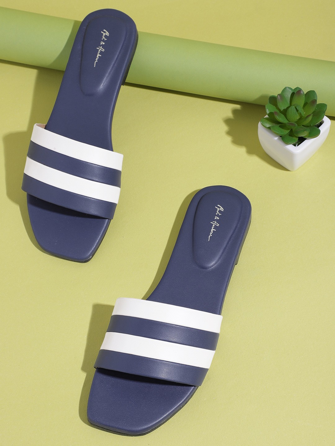 

Mast & Harbour Women Blue & White Striped Open Toe Flats