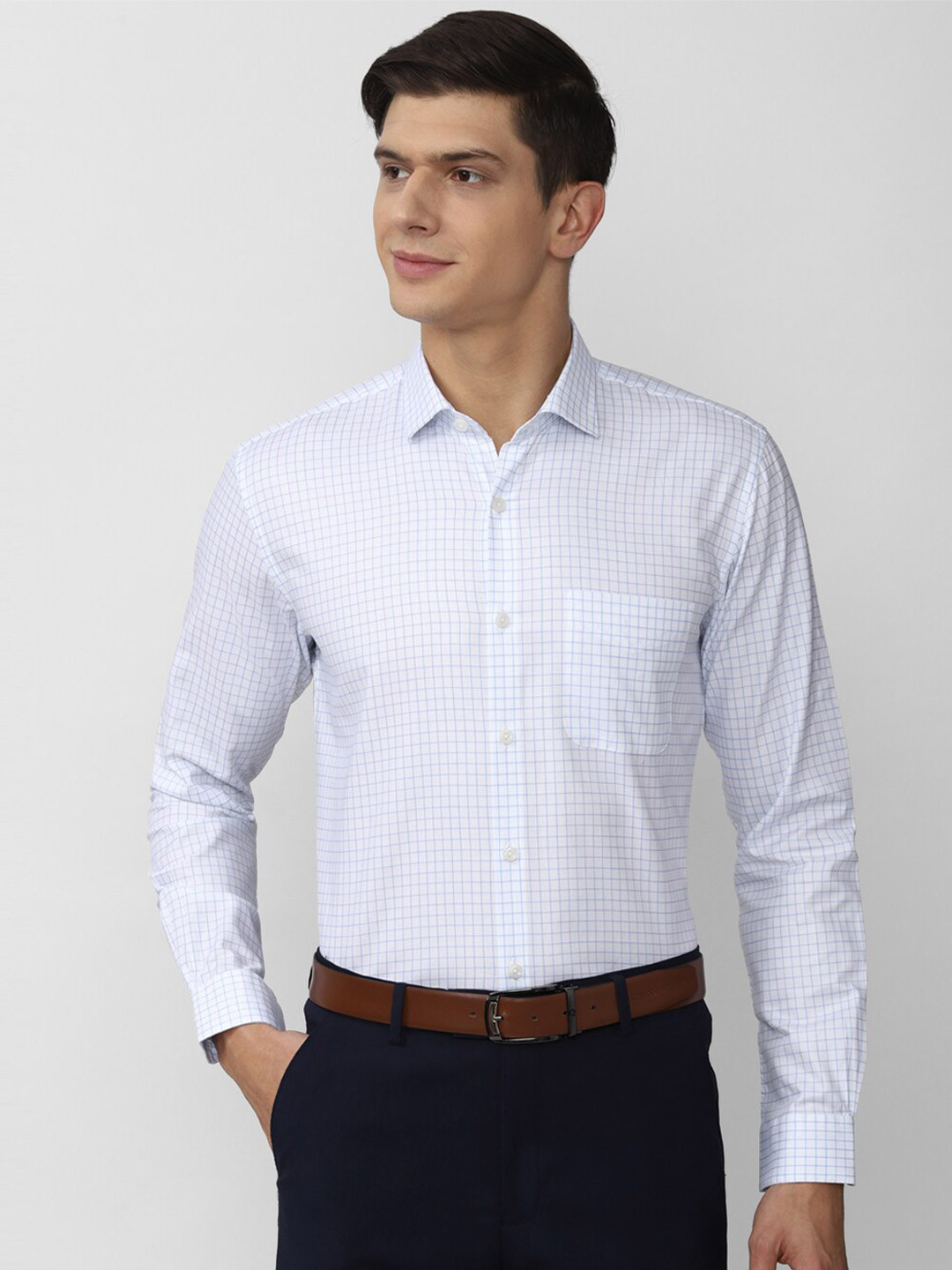 

Peter England Elite Men Blue Grid Tattersall Checks Checked Formal Shirt