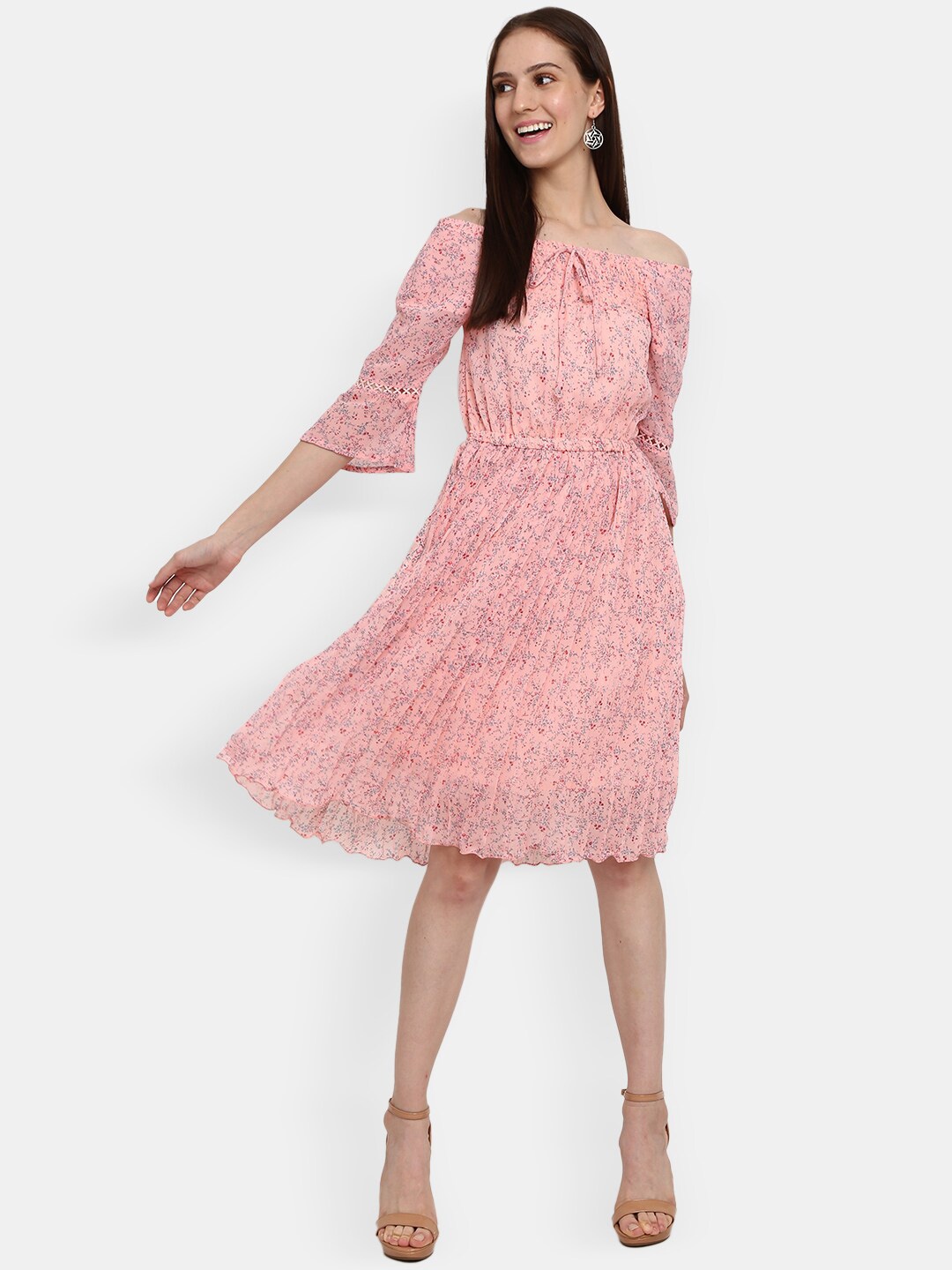 

V-Mart Peach-Coloured Floral Satin Dress