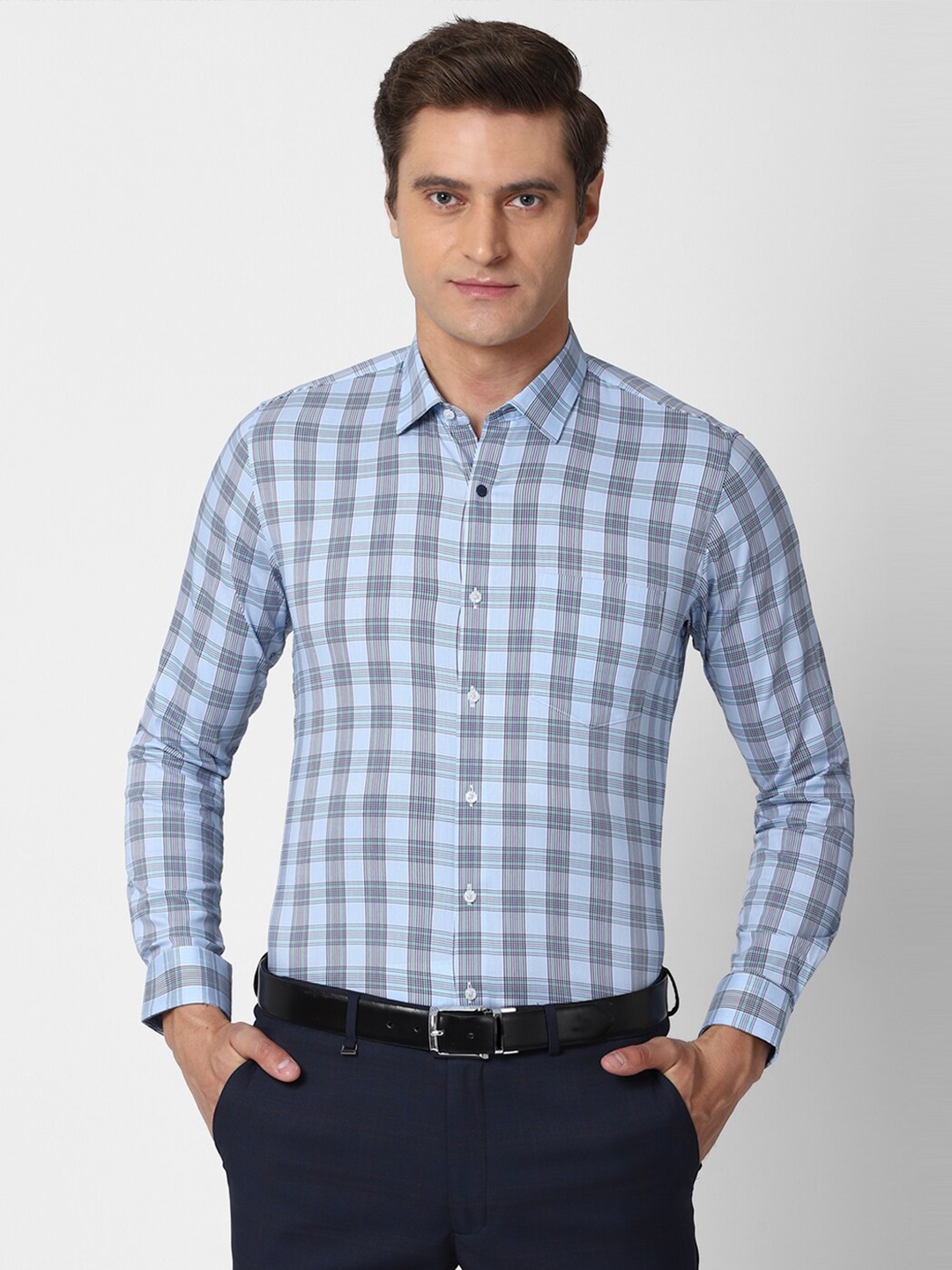 

Van Heusen Men Blue Slim Fit Checked Formal Shirt