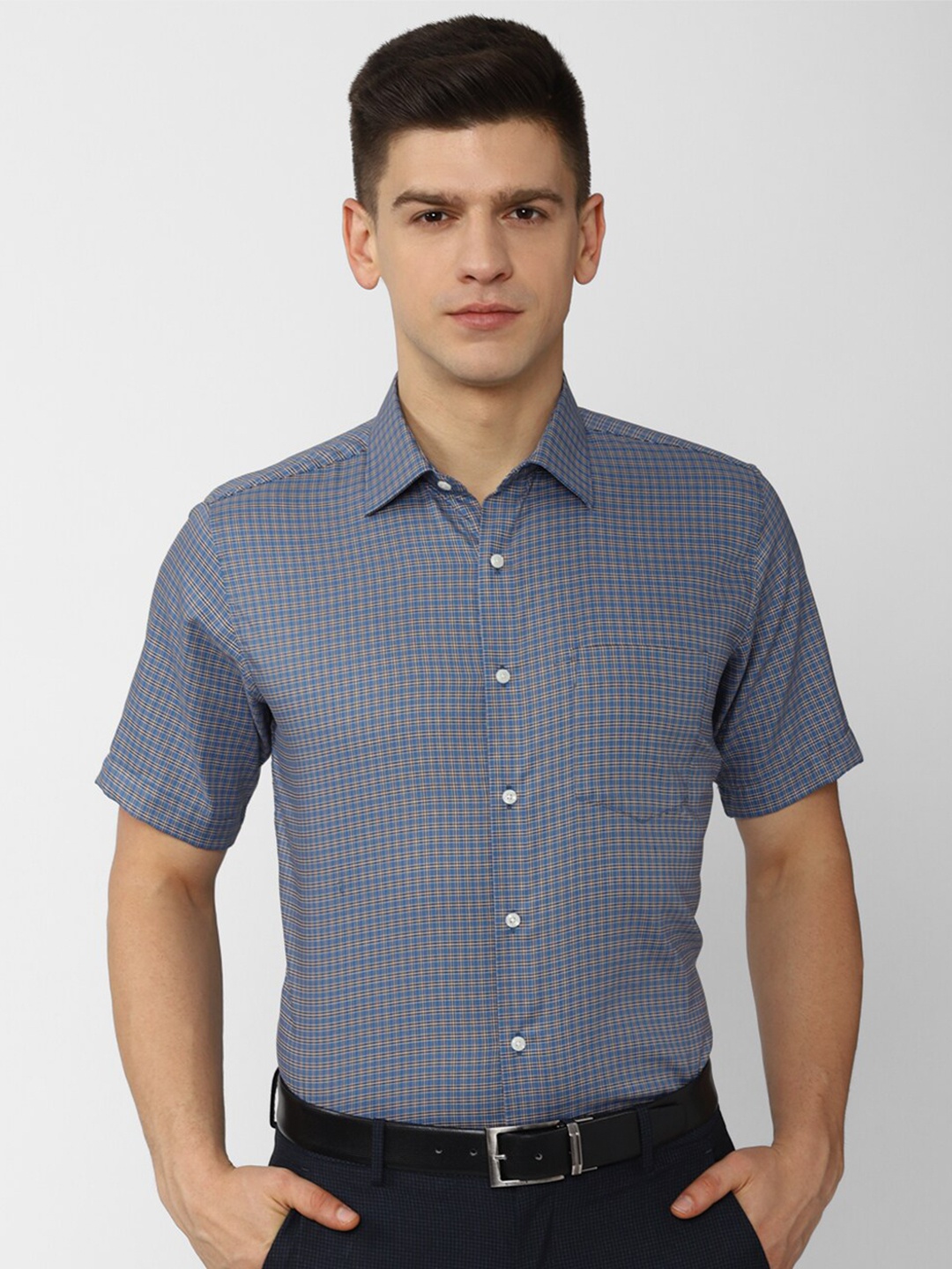 

Van Heusen Men Blue Checked Formal Shirt