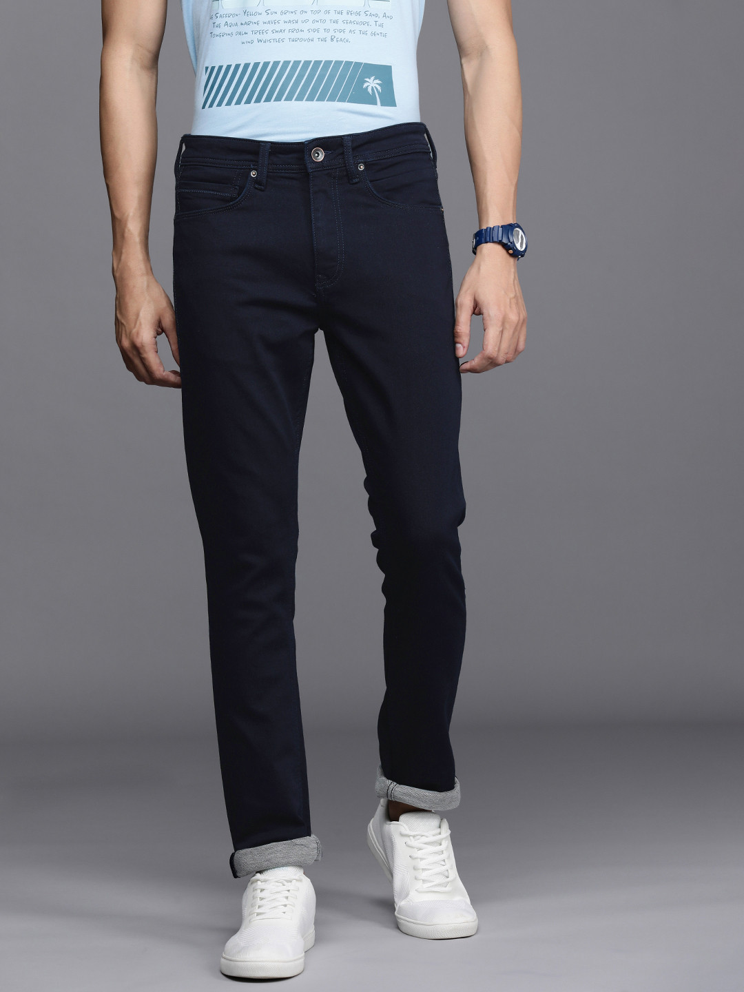 

Louis Philippe Jeans Men Navy Blue Albert Super Slim Fit Low-Rise Stretchable Jeans