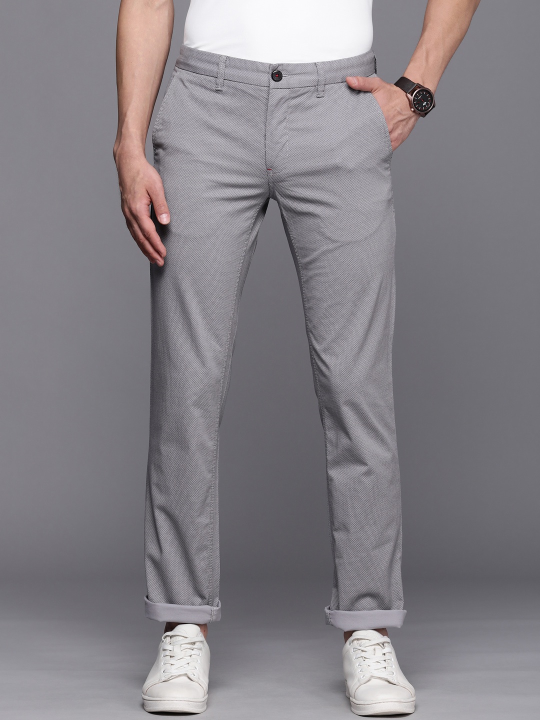 

Louis Philippe Sport Men Grey Printed Slim Fit Chinos Trousers