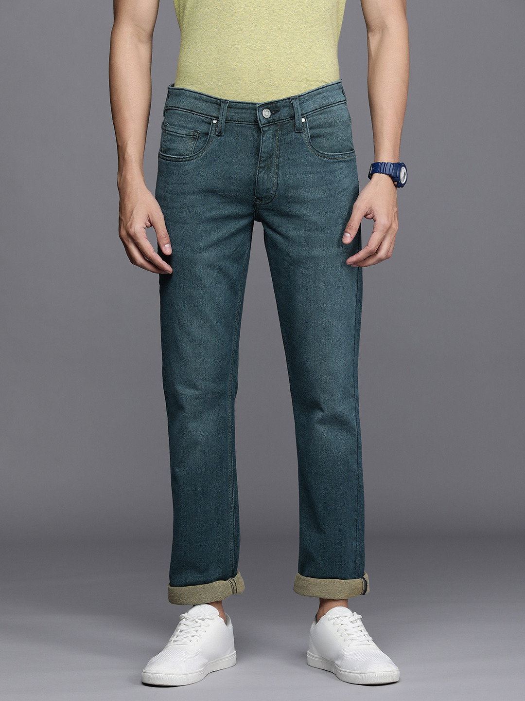 

Louis Philippe Jeans Men Green Matt Slim Fit Low-Rise Stretchable Jeans