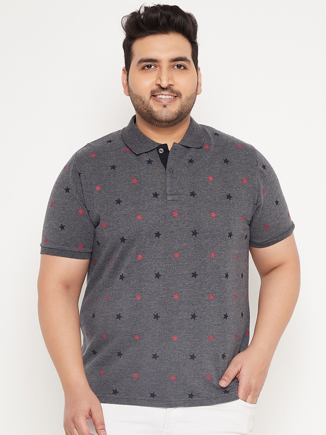 

AUSTIVO Men Grey Printed Polo Collar T-shirt