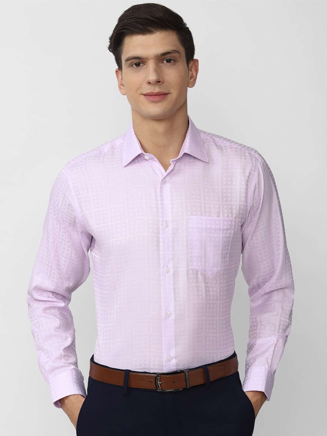

Van Heusen Men Purple Grid Tattersall Checks Checked Formal Shirt