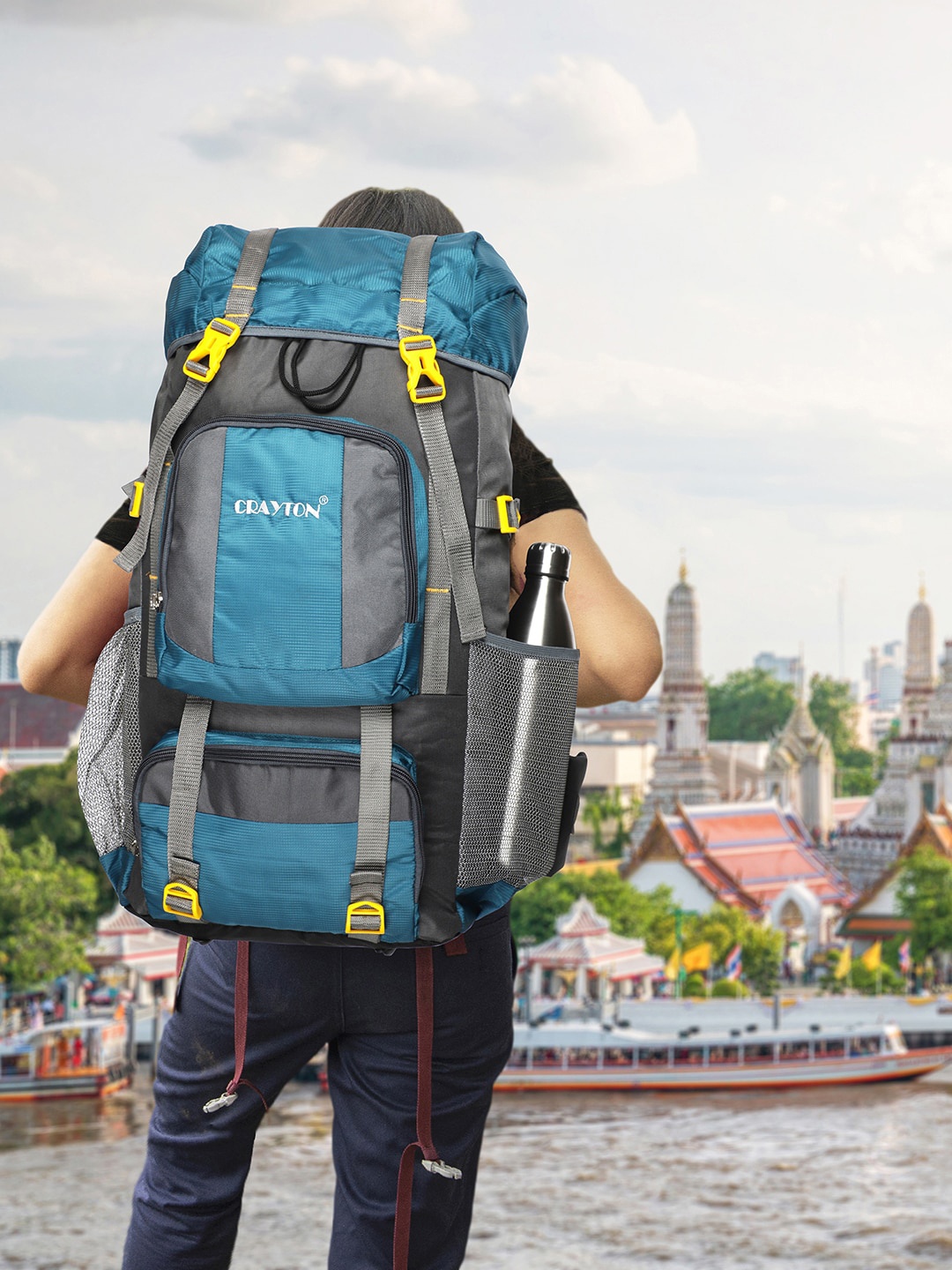 

CRAYTON Blue & Grey Haversack Rucksack Trekking Travel Rucksack-55Ltr