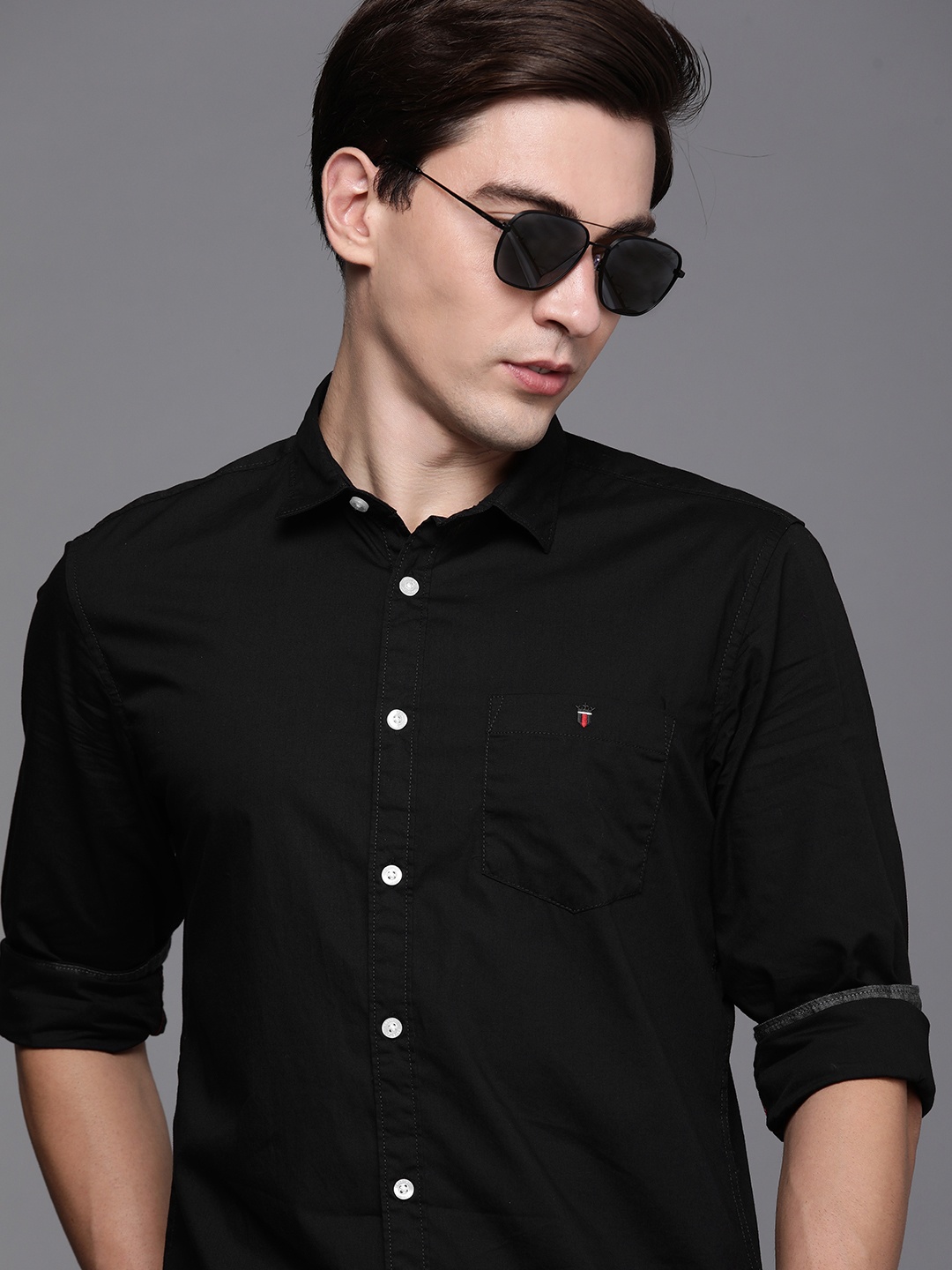 

Louis Philippe Jeans Men Black Slim Fit Casual Pure Cotton Shirt