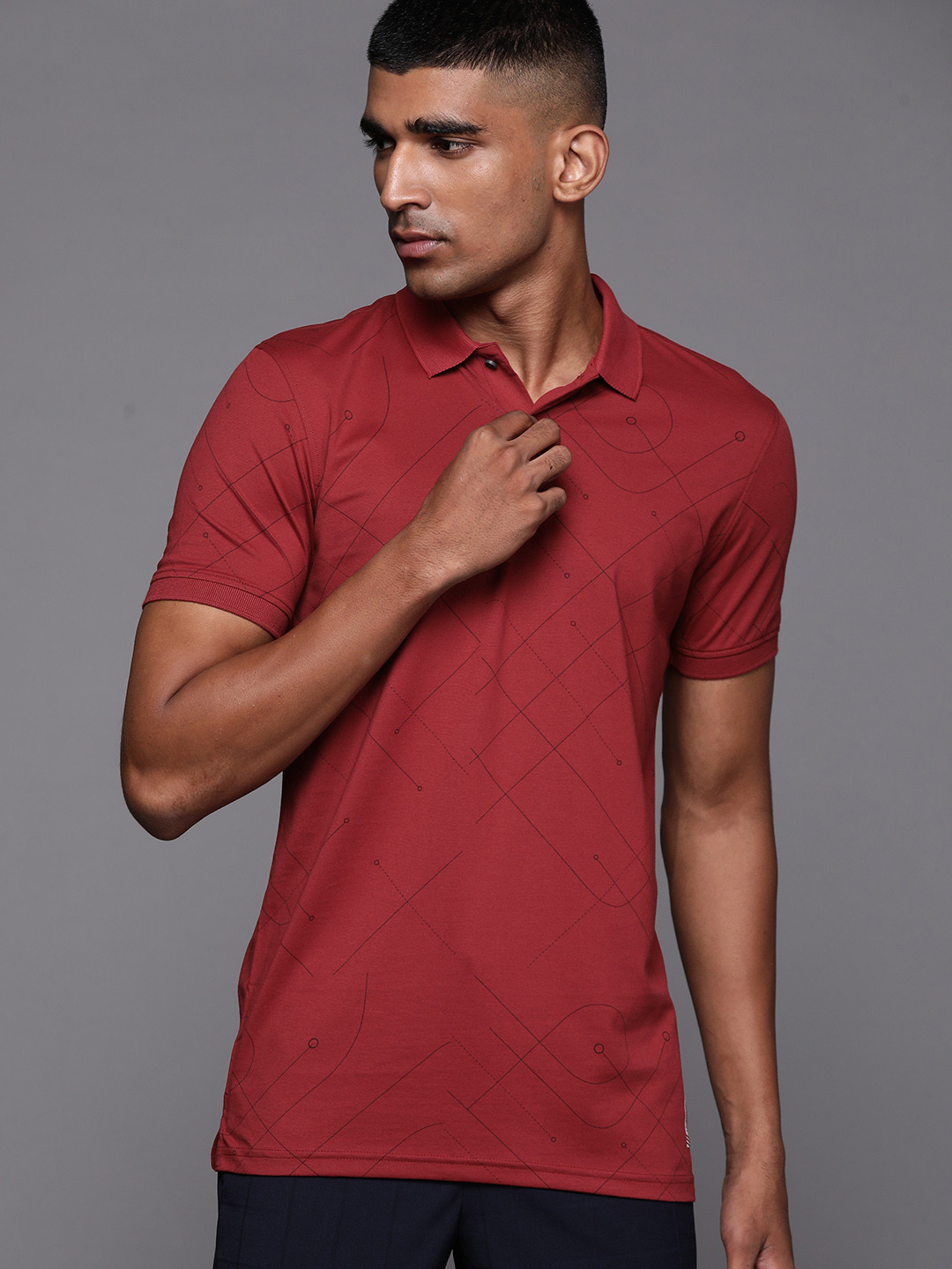 

Louis Philippe Ath.Work Men Maroon Printed Polo Collar T-shirt