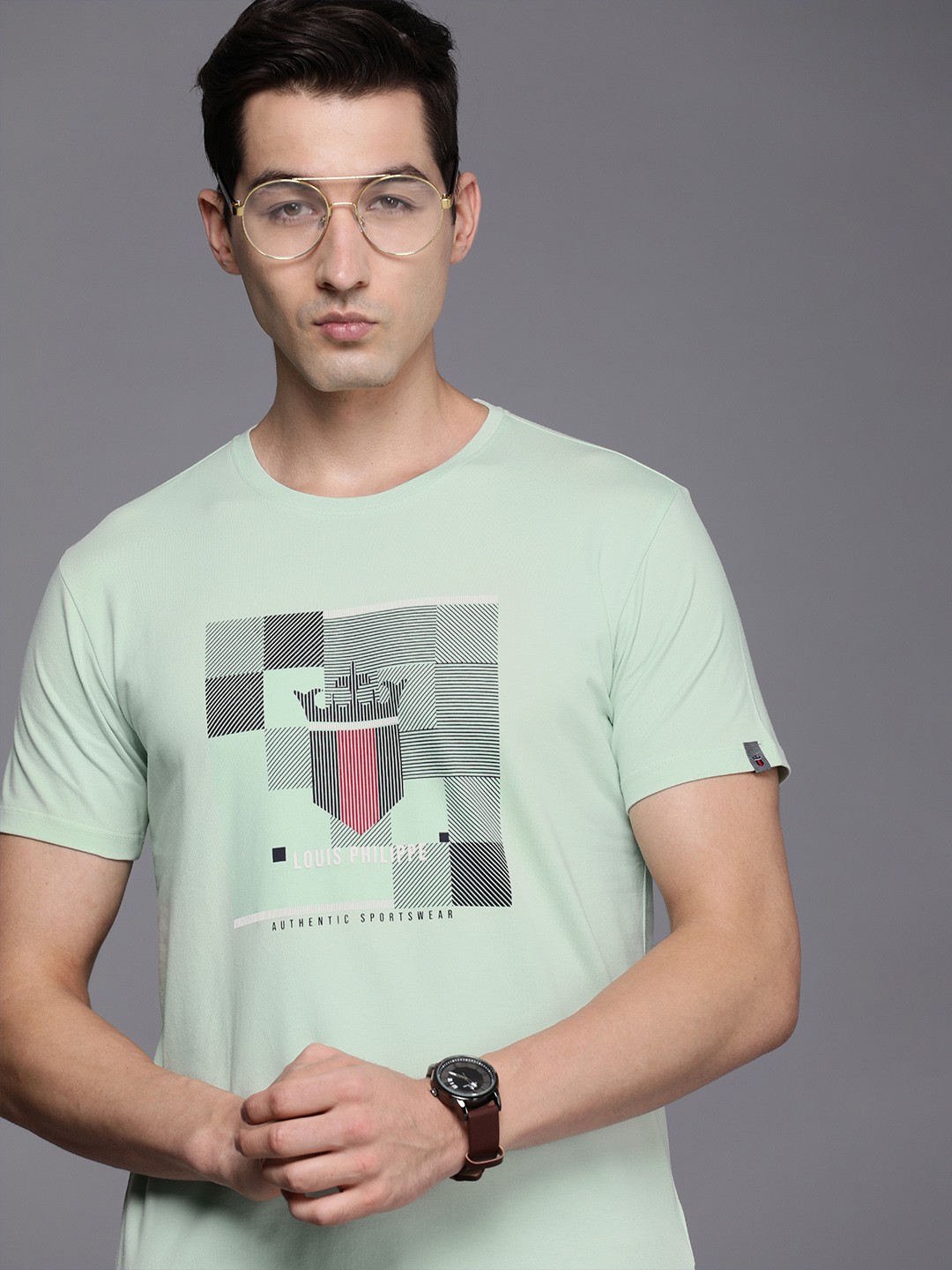 

Louis Philippe Sport Men Green Brand Logo Printed T-shirt
