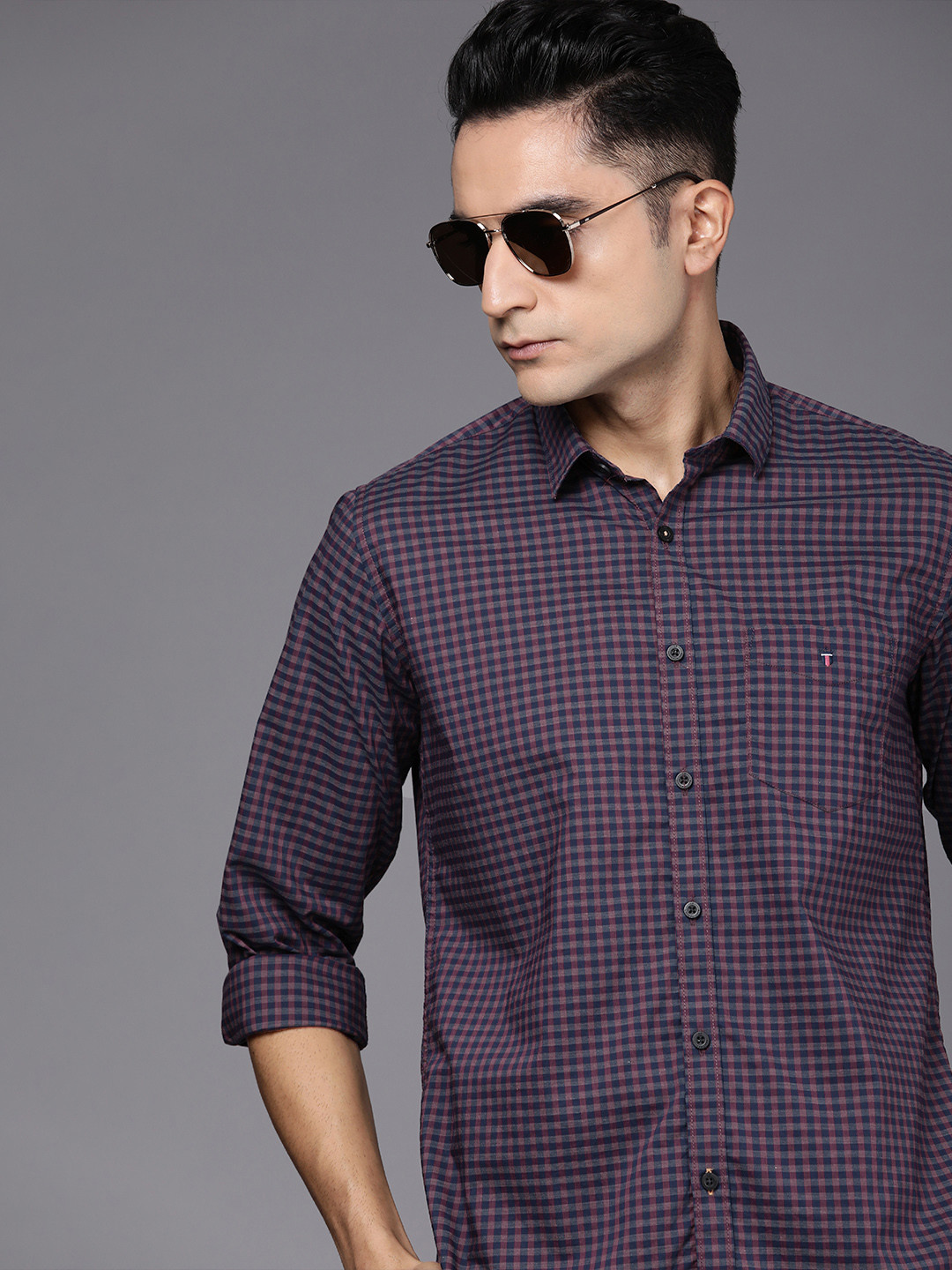 

Louis Philippe Sport Men Purple Checked Pure Cotton Casual Shirt