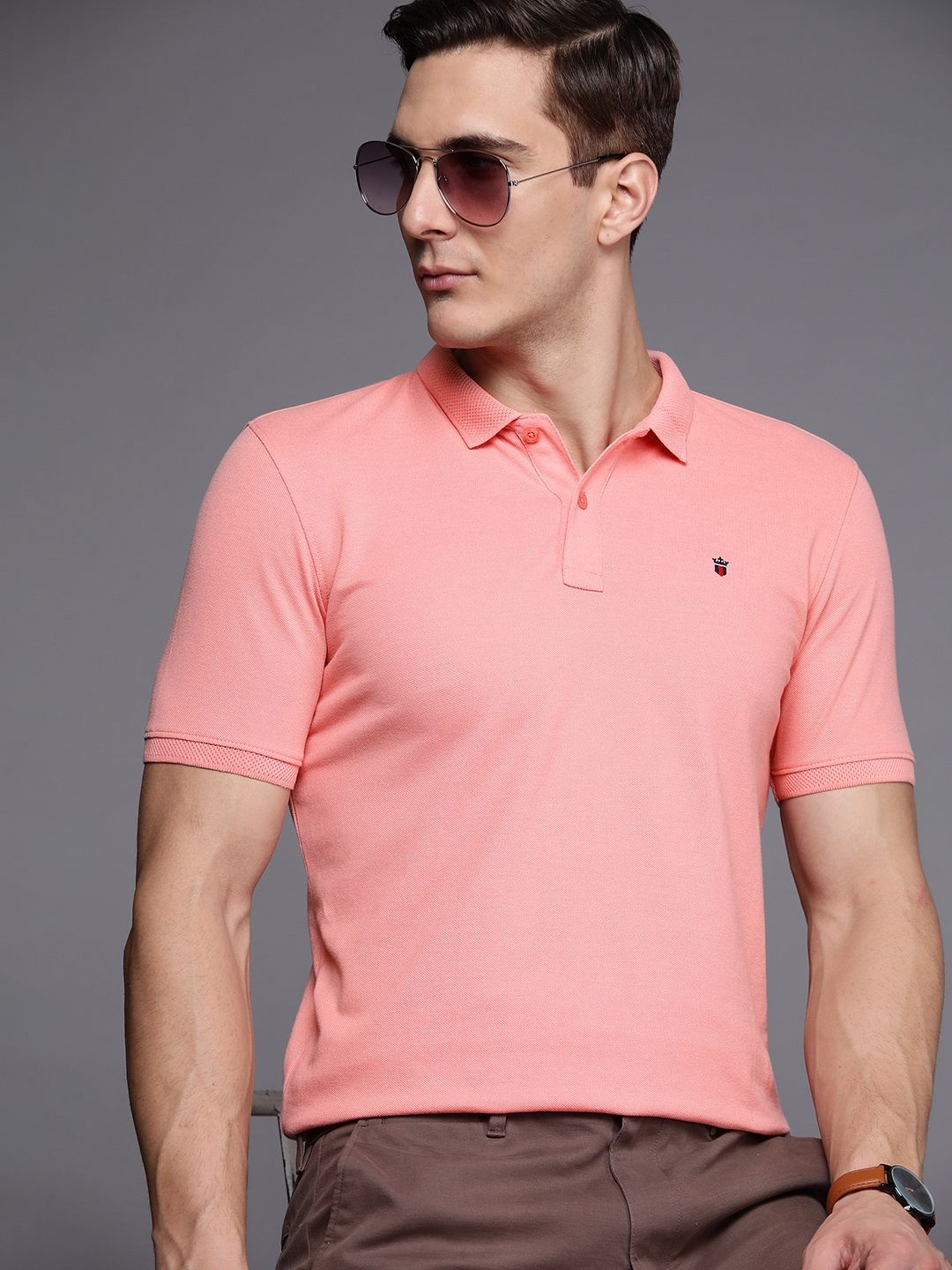 

Louis Philippe Sport Men Pink Polo Collar T-shirt