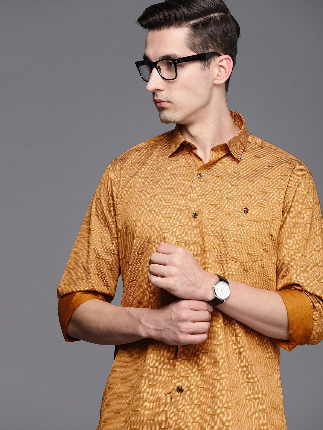 

Louis Philippe Sport Men Mustard Yellow Slim Fit Printed Pure Cotton Casual Shirt