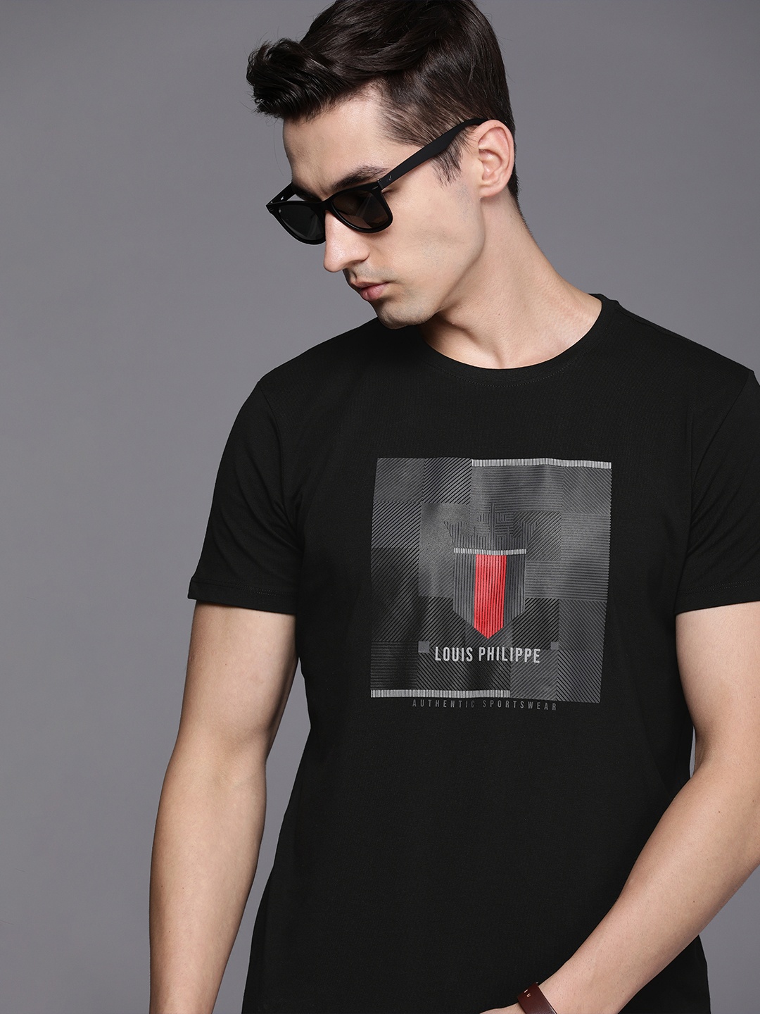 

Louis Philippe Sport Men Black Brand Logo Printed T-shirt