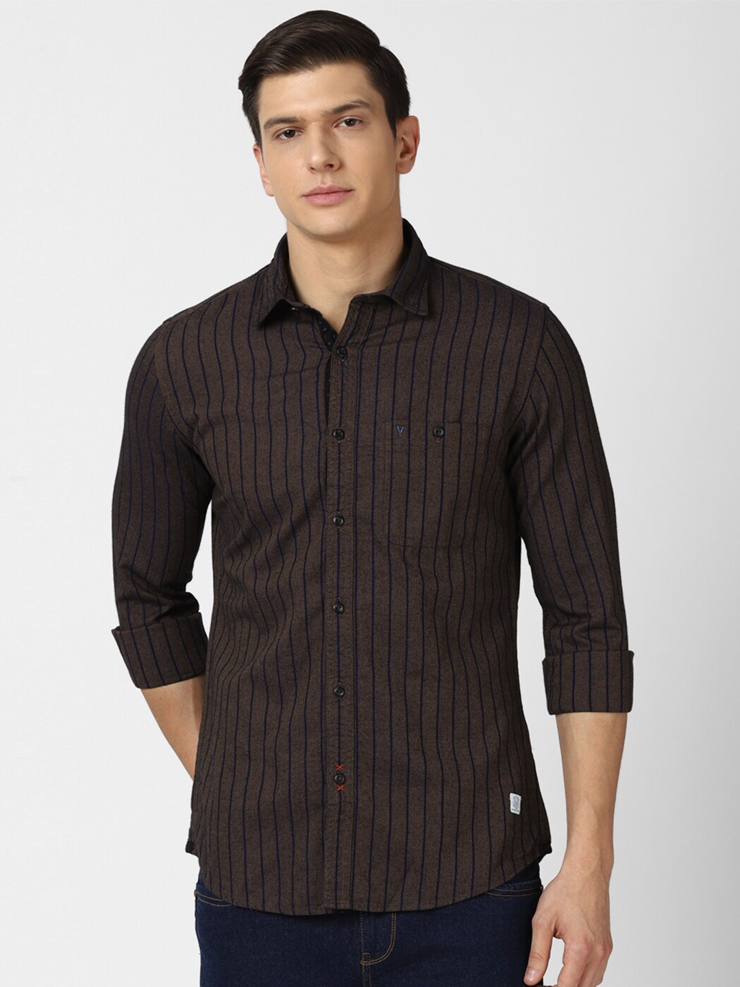 

VAN HEUSEN DENIM LABS Men Brown Slim Fit Checked Casual Shirt