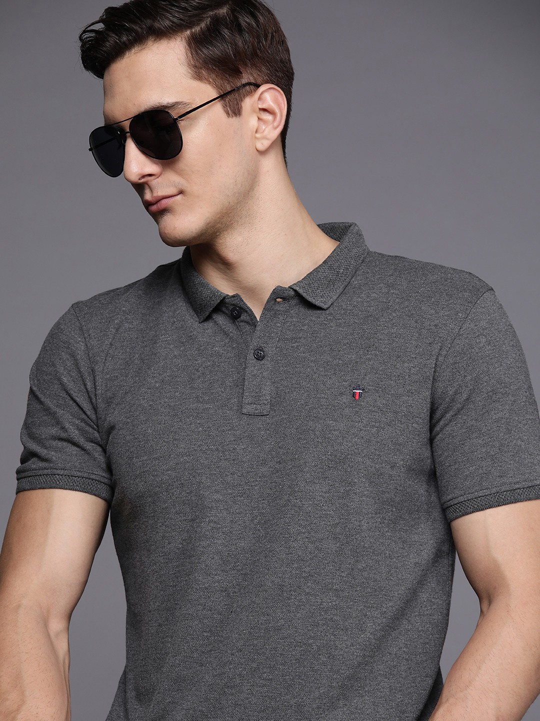 

Louis Philippe Sport Men Grey Melange Polo Collar T-shirt