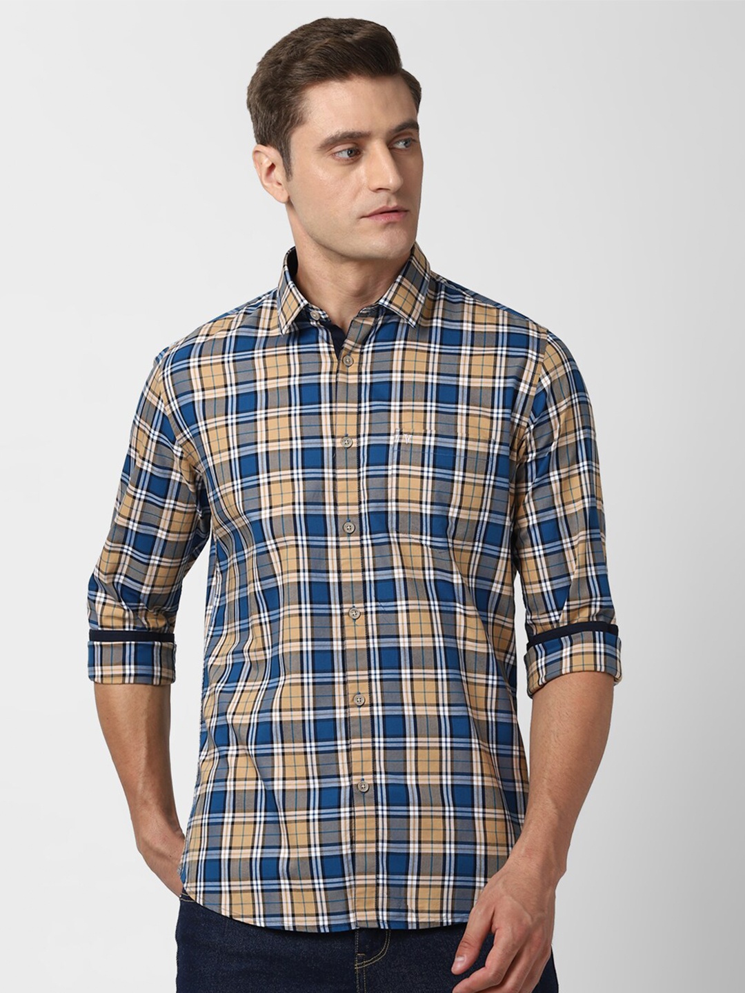 

Van Heusen Sport Men Yellow Slim Fit Tartan Checks Checked Casual Shirt