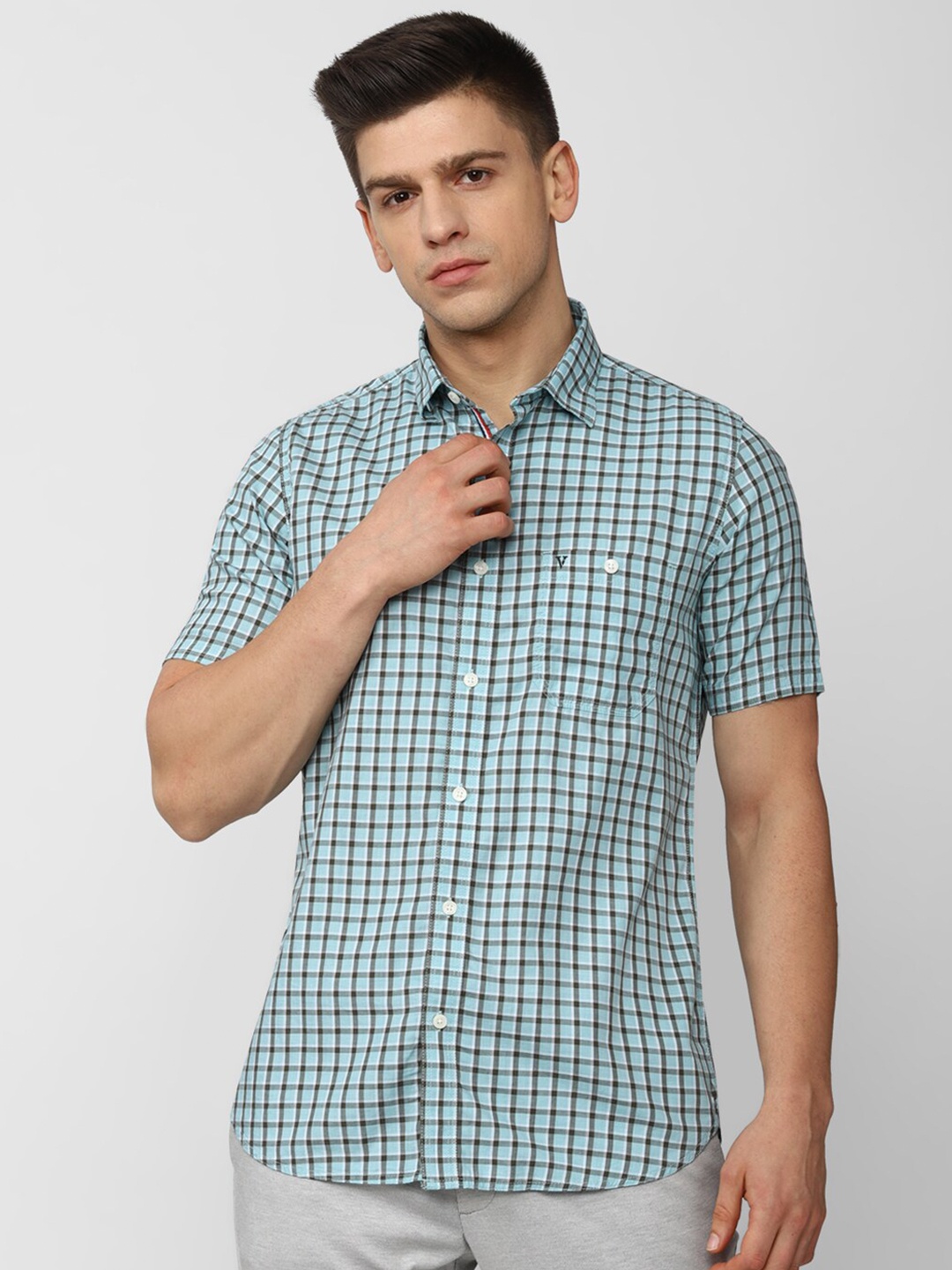 

Van Heusen Sport Men Blue Slim Fit Tartan Checks Checked Casual Shirt