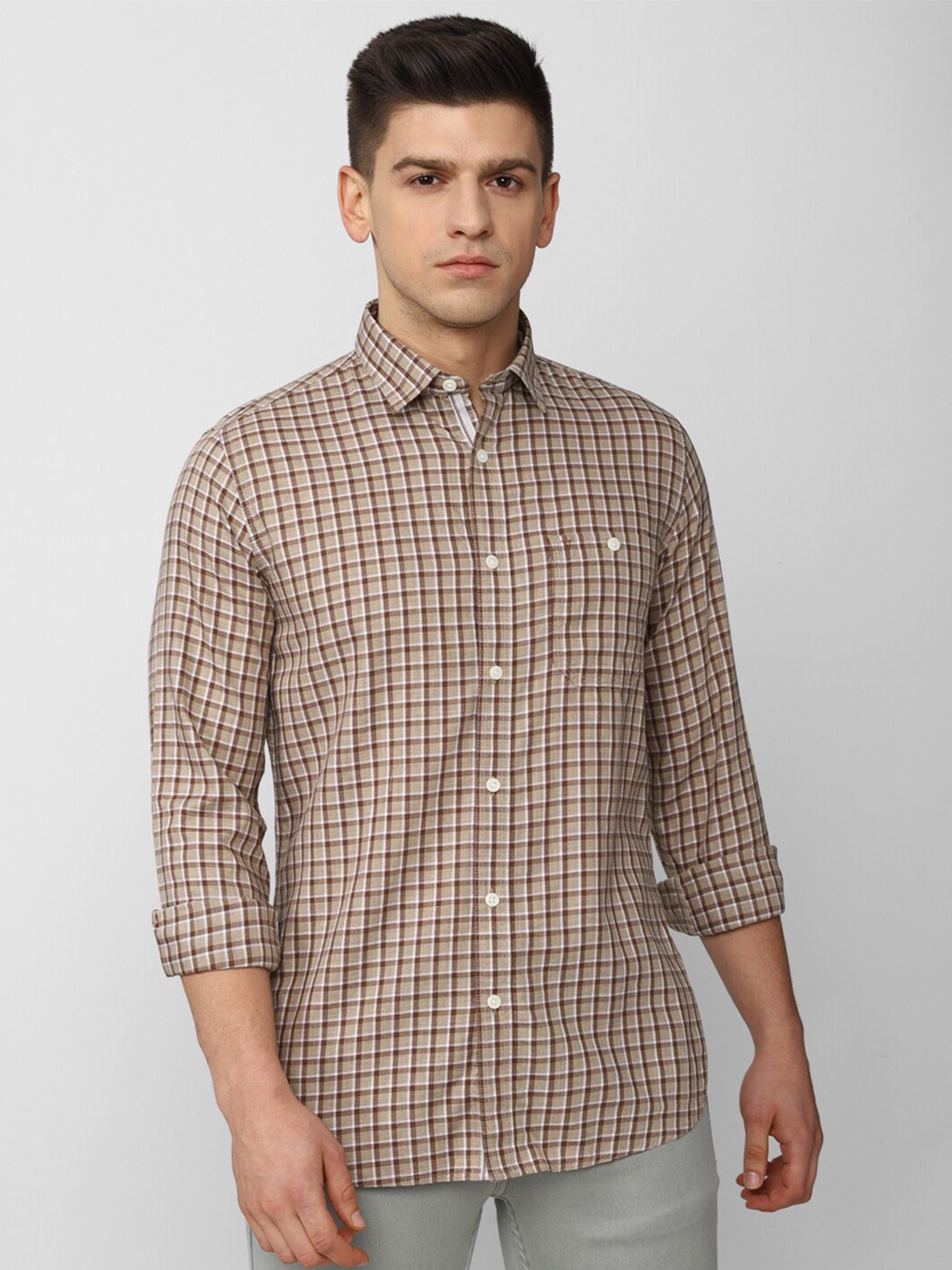 

Van Heusen Sport Men Khaki Slim Fit Checked Casual Shirt