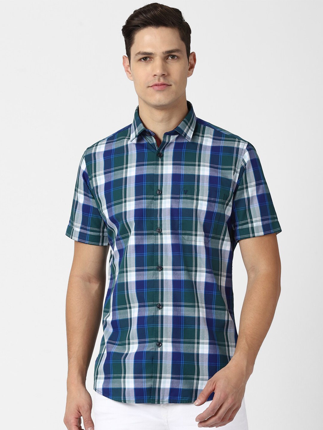 

Van Heusen Sport Men Blue Slim Fit Tartan Checks Checked Casual Shirt