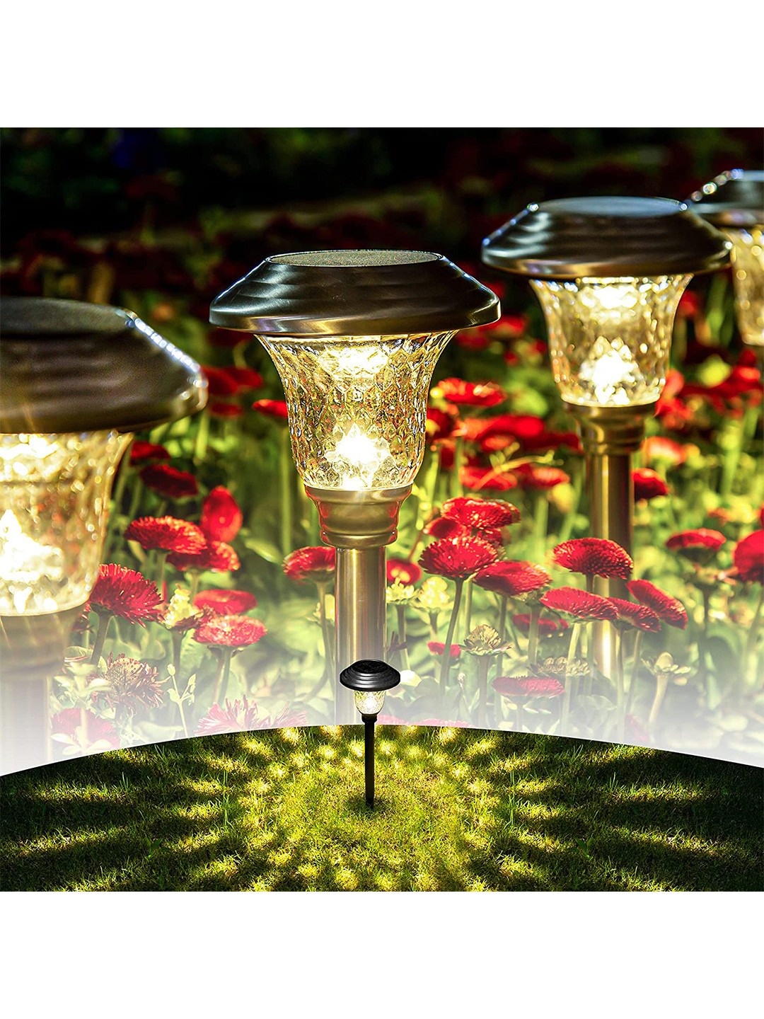 

XERGY Pack of 4 Solar Garden Path Glass Stainless Steel ,Auto On/Off Lights, Silver