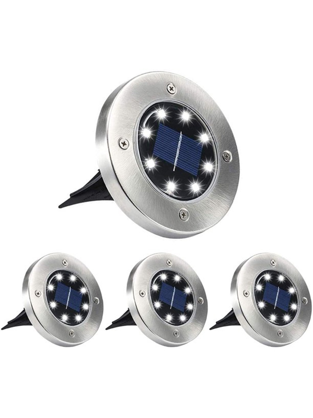 

XERGY Set Of 4 Off White & Black LED Solar Powered Disk Lights