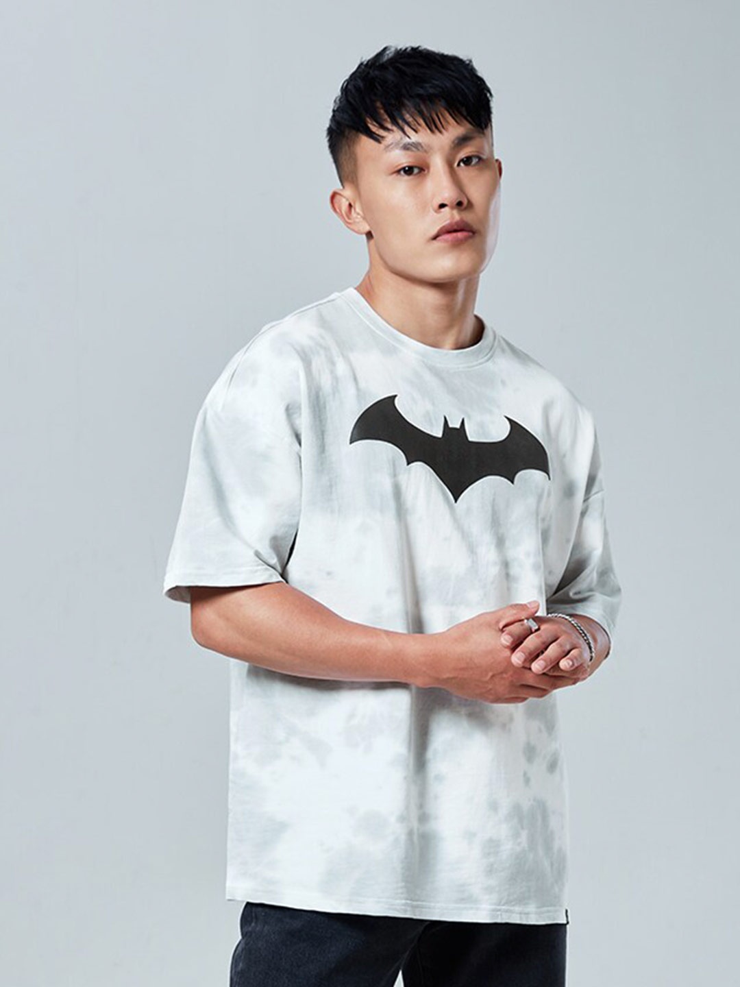 

The Souled Store Men Grey Batman Tie Dye Printed Oversized T-shirt