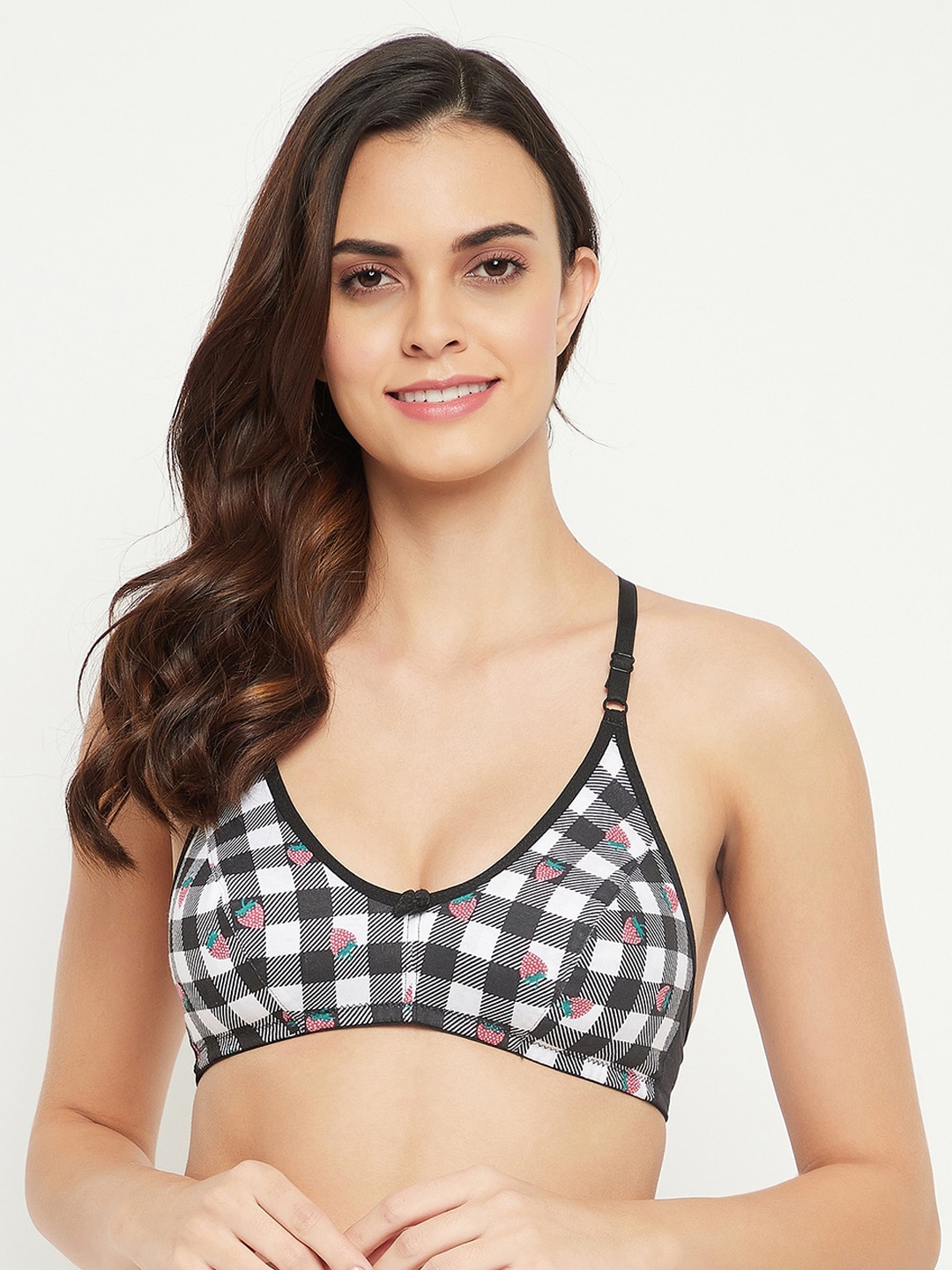 

Clovia Non-Padded Non-Wired Full Cup Checkered Racerback Bra, Black