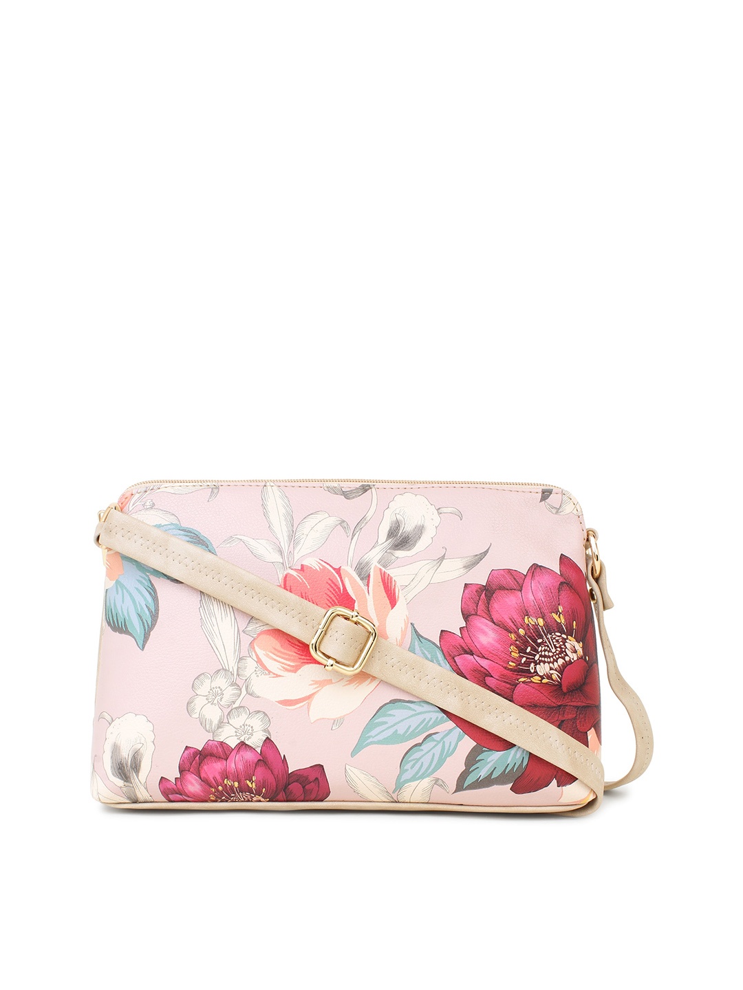 

LEGAL BRIBE Beige Floral Printed PU Structured Sling Bag