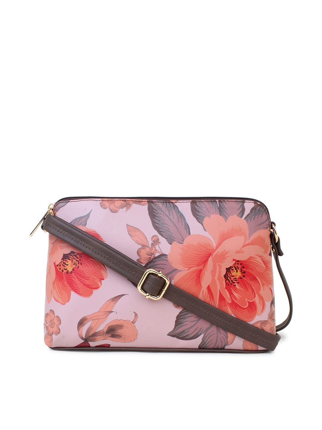 

LEGAL BRIBE Brown Floral Printed PU Structured Sling Bag