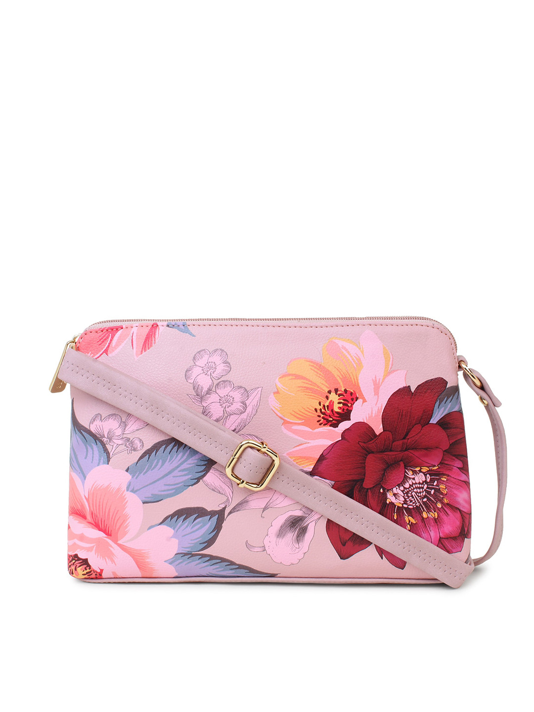 

LEGAL BRIBE Pink Floral Printed PU Structured Sling Bag