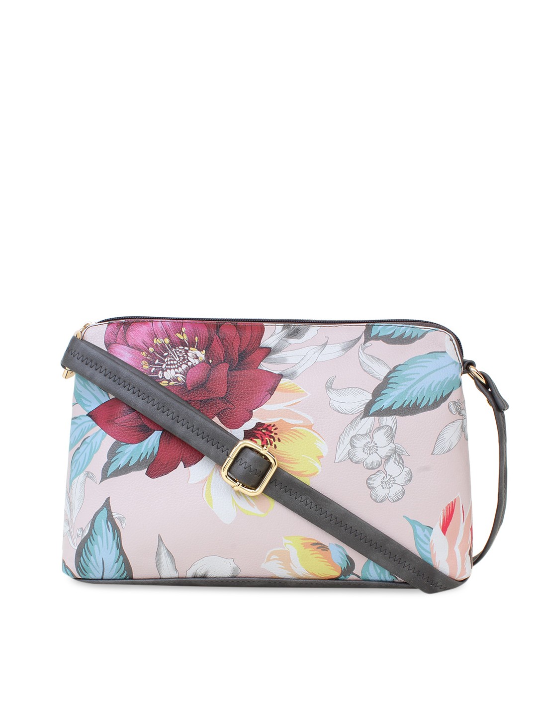 

LEGAL BRIBE Grey Floral Printed PU Structured Sling Bag