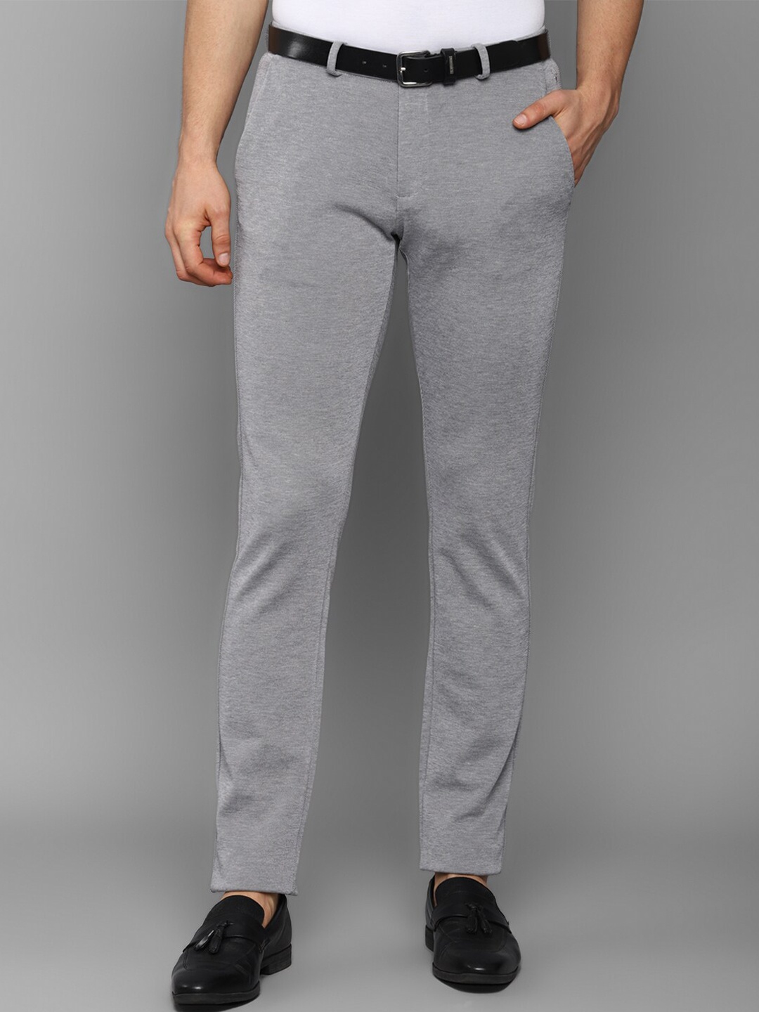 

Allen Solly Men Grey Textured Slim Fit Trousers