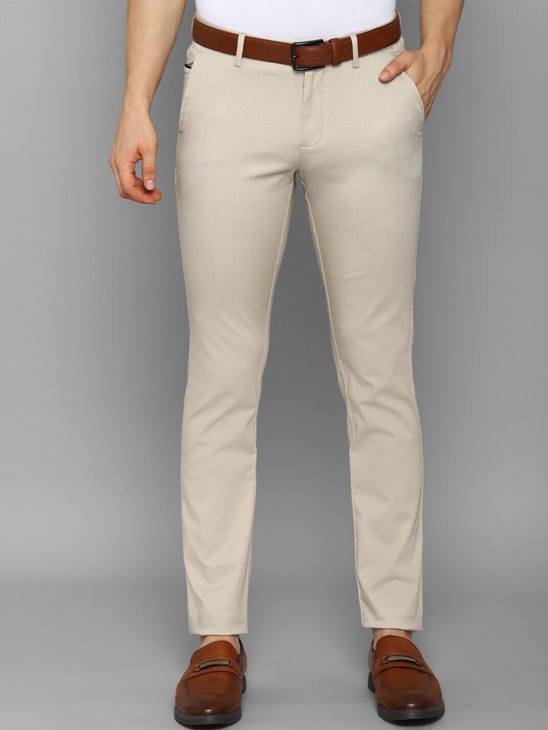 

Allen Solly Men Beige Textured Slim Fit Trousers