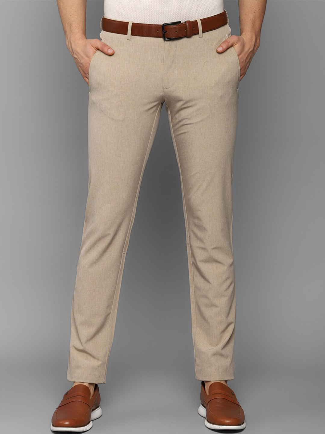 

Allen Solly Men Khaki Textured Slim Fit Chinos Trousers