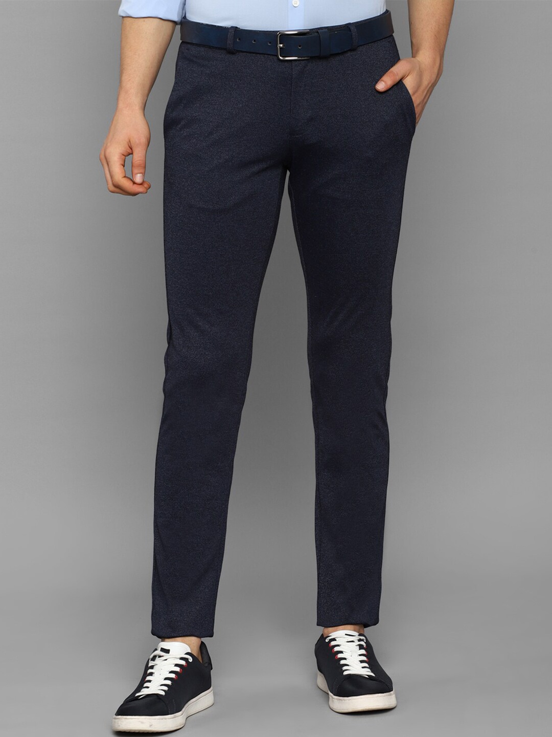 

Allen Solly Men Navy Blue Textured Slim Fit Trousers