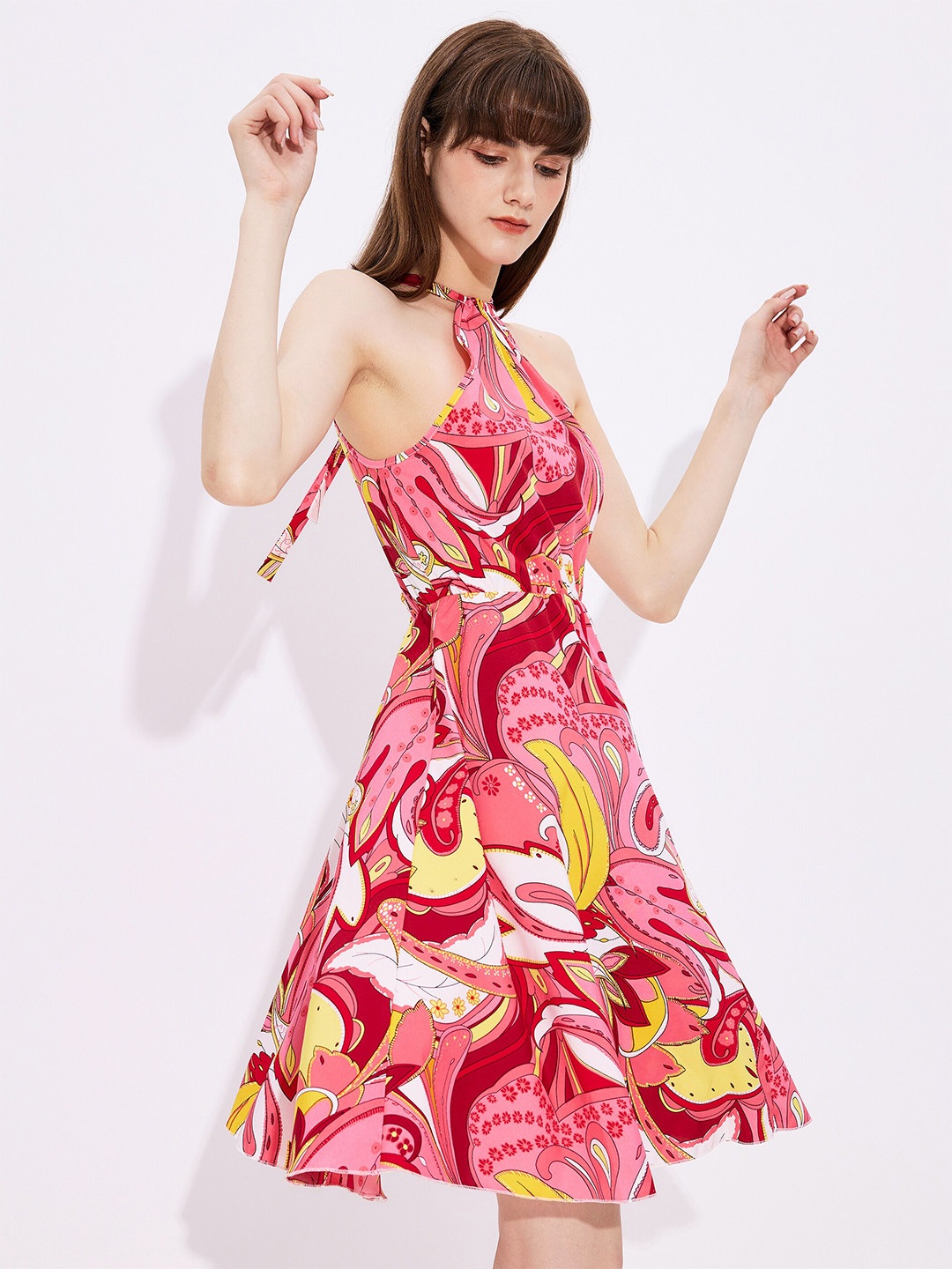 

URBANIC Red Floral A-Line Dress