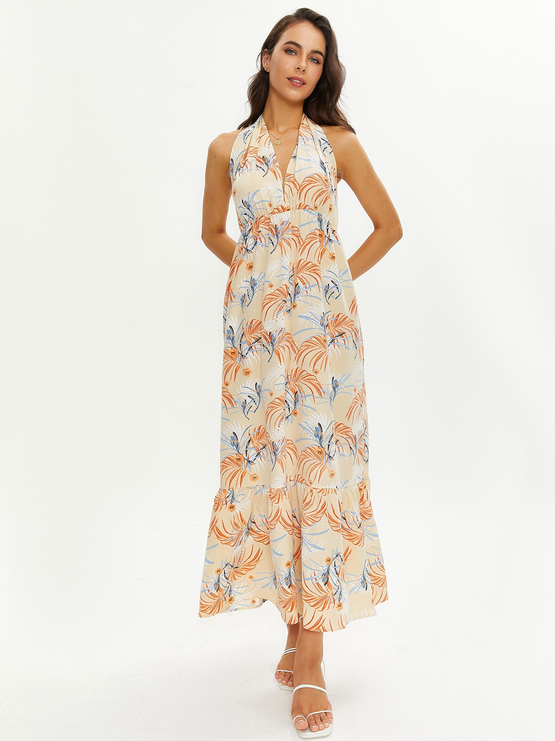 

URBANIC Yellow Floral Maxi Dress