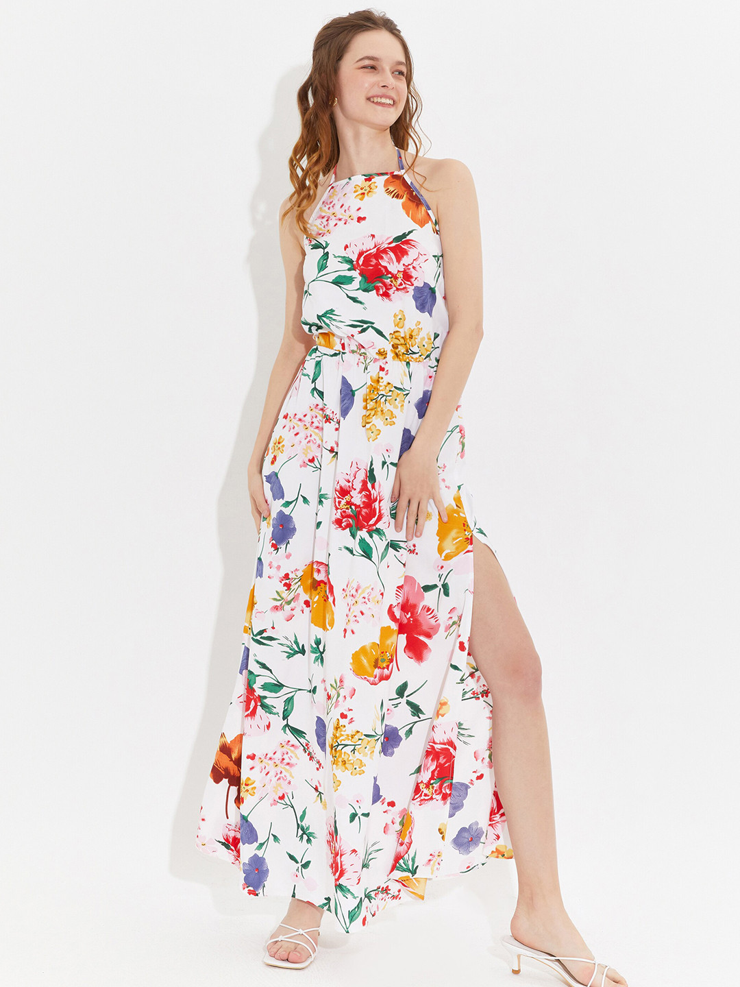 

URBANIC White Floral Maxi Dress