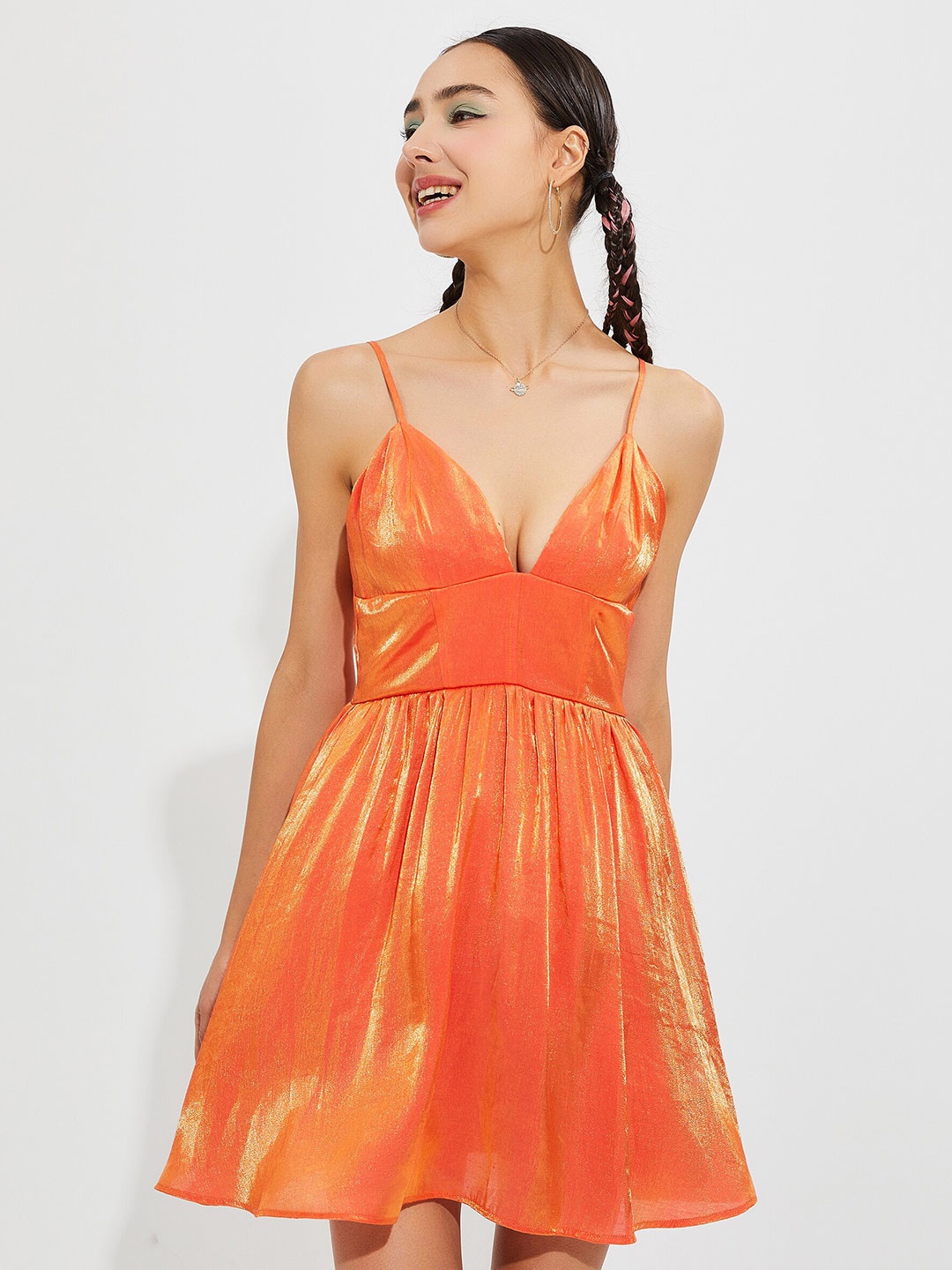 

URBANIC Orange & lily white Midi Dress