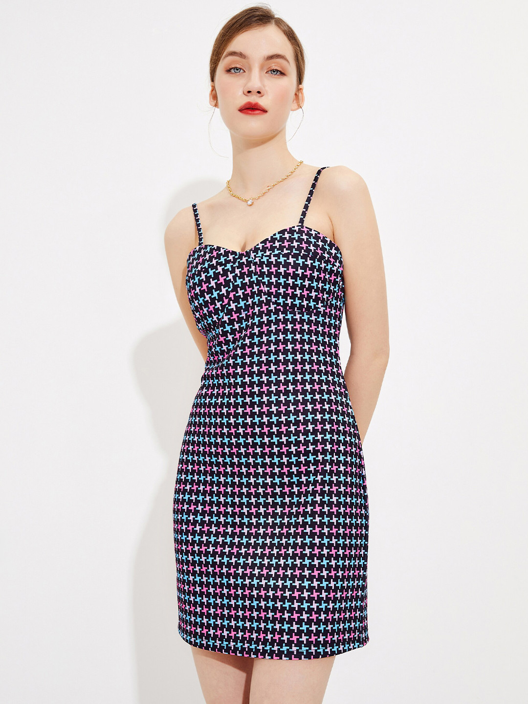 

URBANIC Blue Halter Neck Sheath Dress
