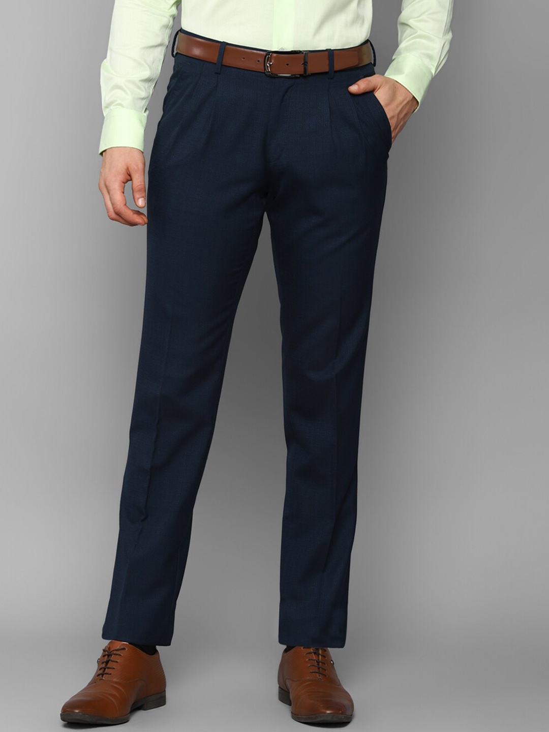 

Louis Philippe Men Navy Blue Pleated Trousers