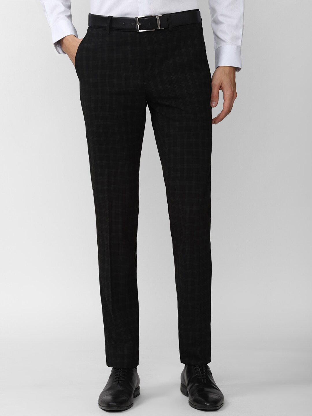 

Peter England Men Black Checked Slim Fit Trousers