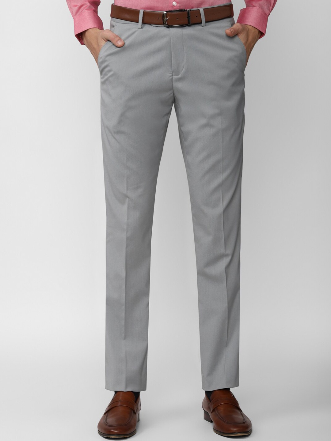 

Peter England Men Grey Slim Fit Trousers