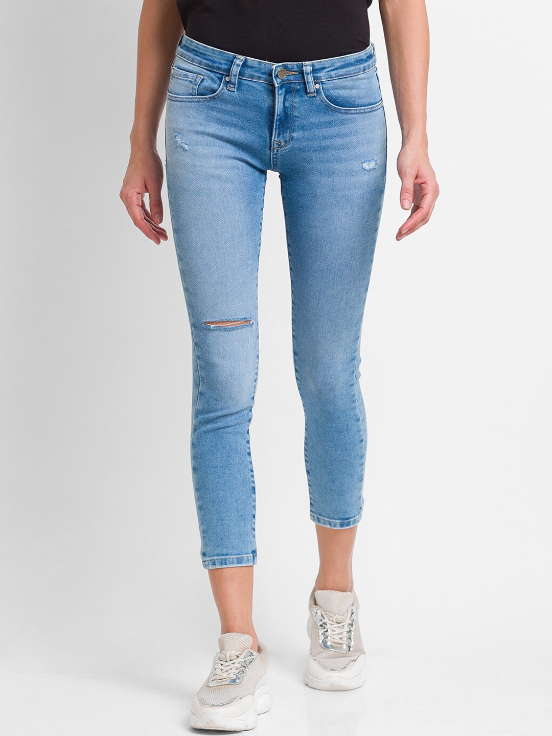 

SPYKAR Women Blue Alicia Super Skinny Fit Low Distress Heavy Fade Jeans