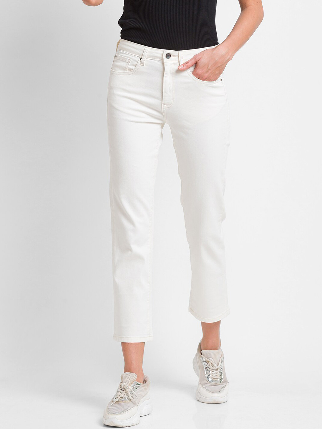 

SPYKAR Women White Straight Fit Jeans