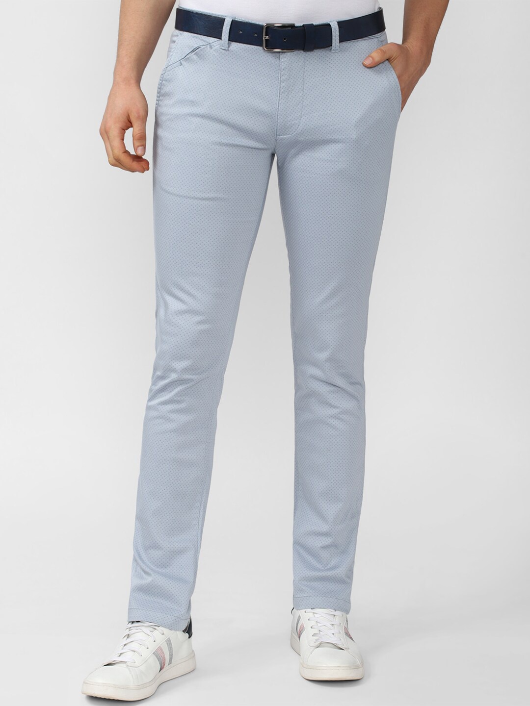 

V Dot Men Blue Textured Slim Fit Trousers