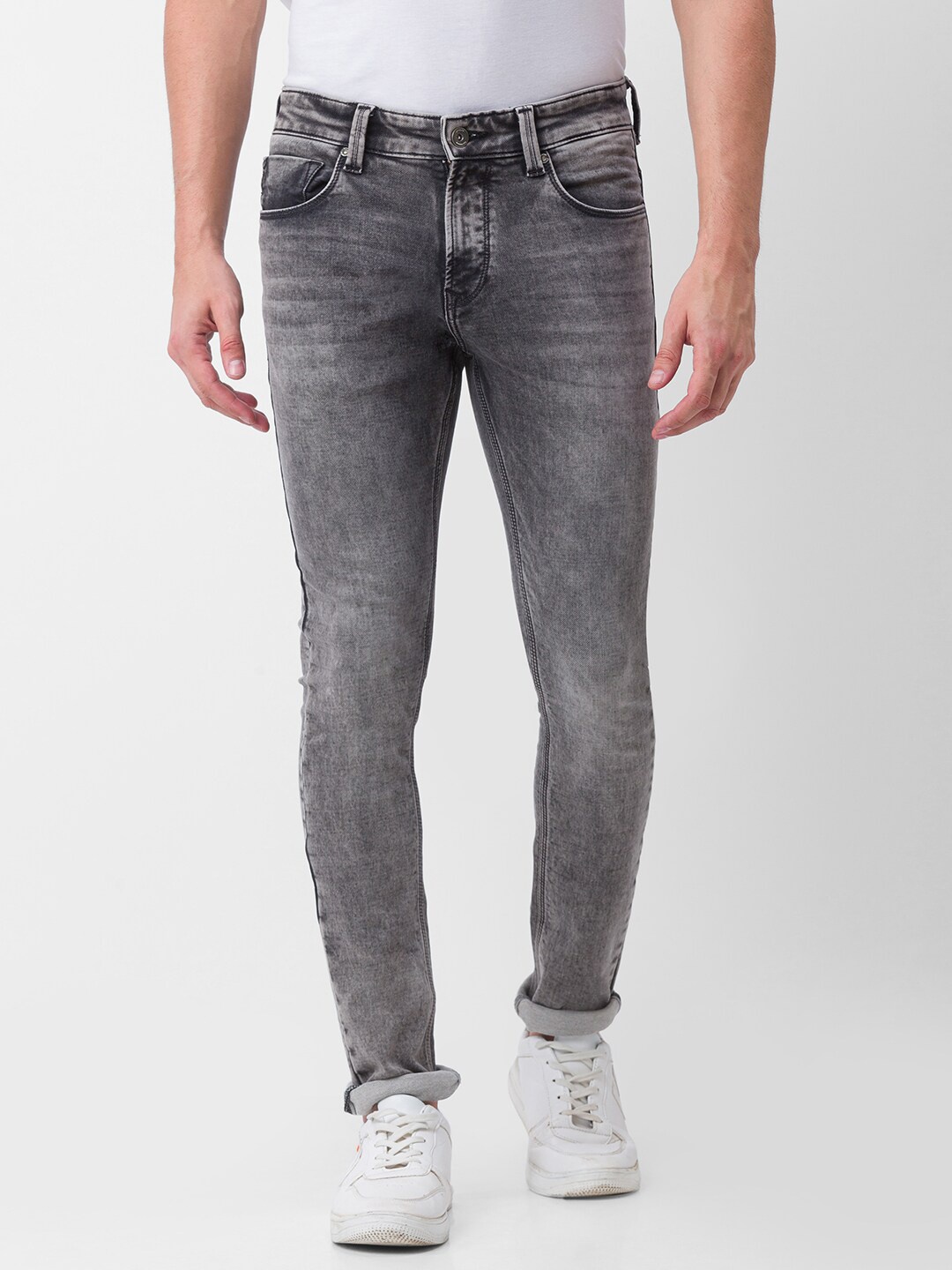 

SPYKAR Men Grey Skinny Fit Low-Rise Heavy Fade Jeans